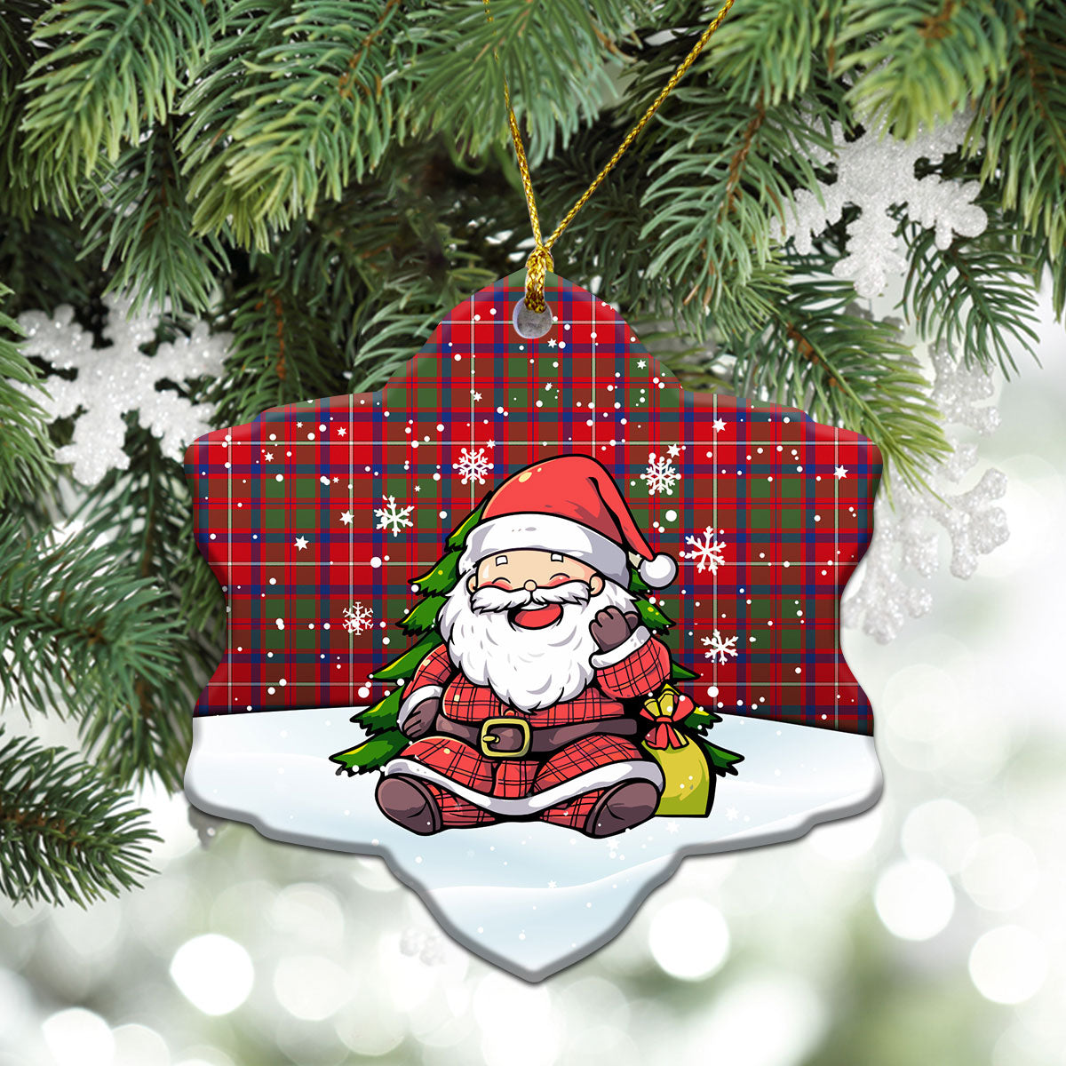 Shaw Red Modern Tartan Christmas Ceramic Ornament - Scottish Santa Style