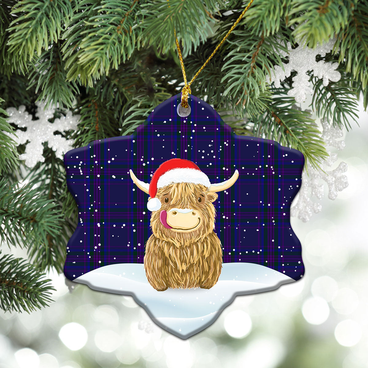 Spirit of Scotland Tartan Christmas Ceramic Ornament - Highland Cows Style