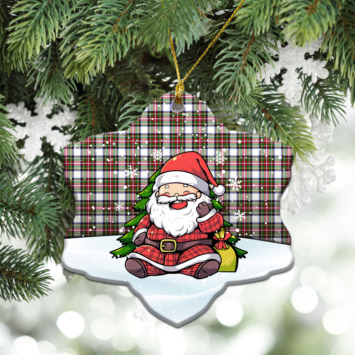 Stewart Dress Modern Tartan Christmas Ceramic Ornament - Scottish Santa Style