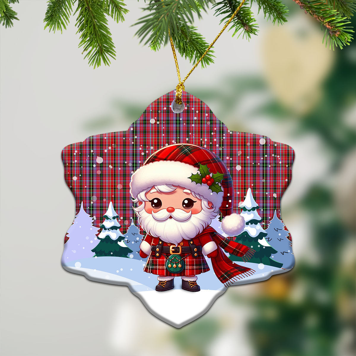 Straiton Tartan Christmas Ceramic Ornament - Santa Claus In Kilt Style