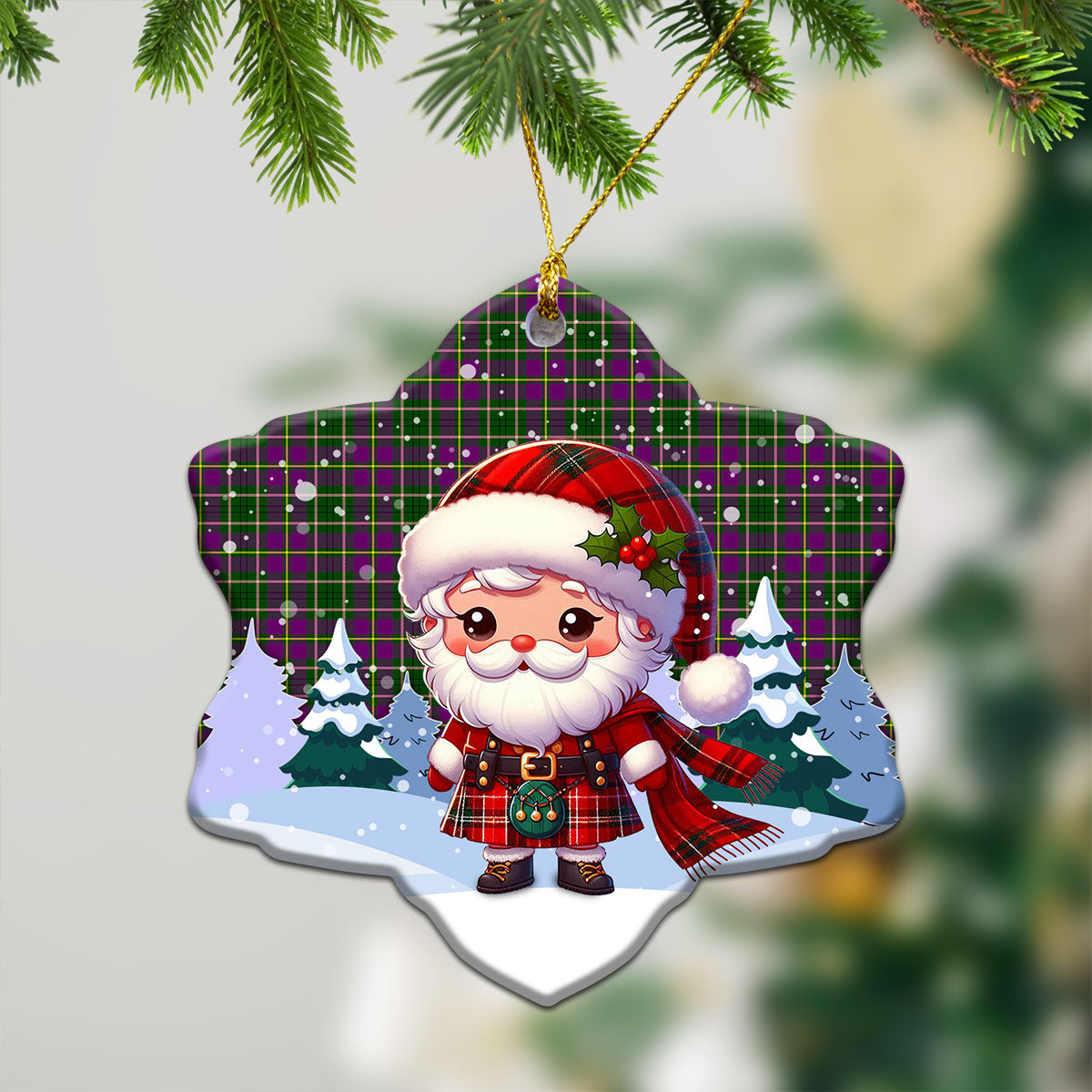 Tailyour (or Taylor) Tartan Christmas Ceramic Ornament - Santa Claus In Kilt Style