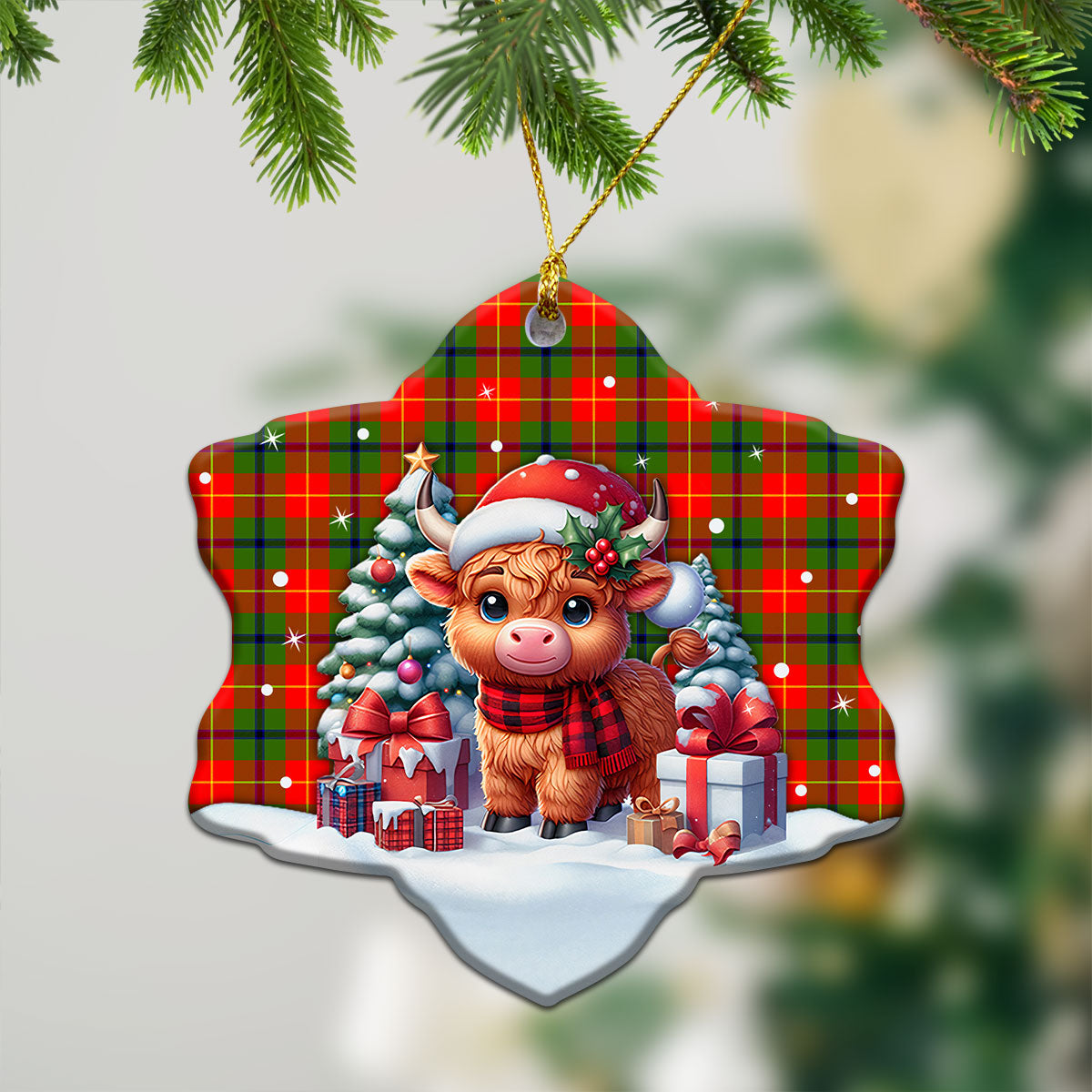 Turnbull Dress Tartan Christmas Ceramic Ornament - Highland Cow Winter Style