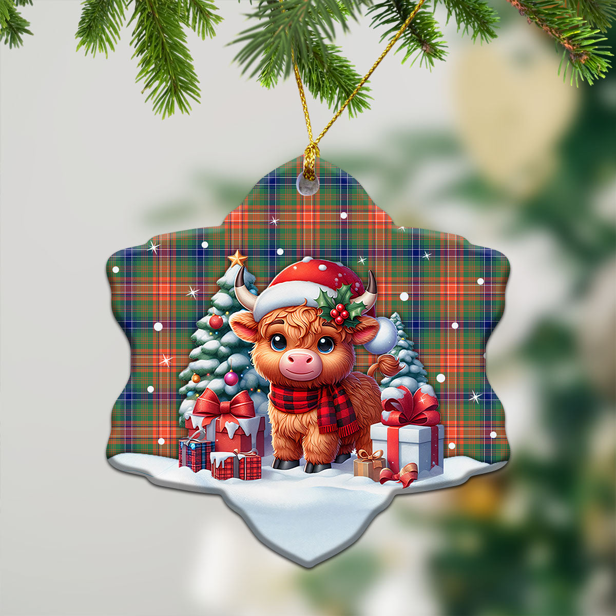 Wilson Ancient Tartan Christmas Ceramic Ornament - Highland Cow Winter Style