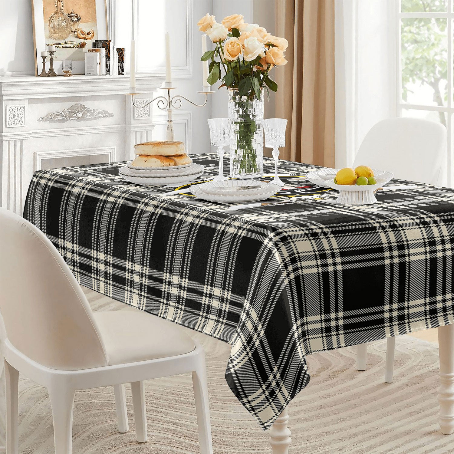 Menzies Black - White Ancient Tartan Crest Tablecloth