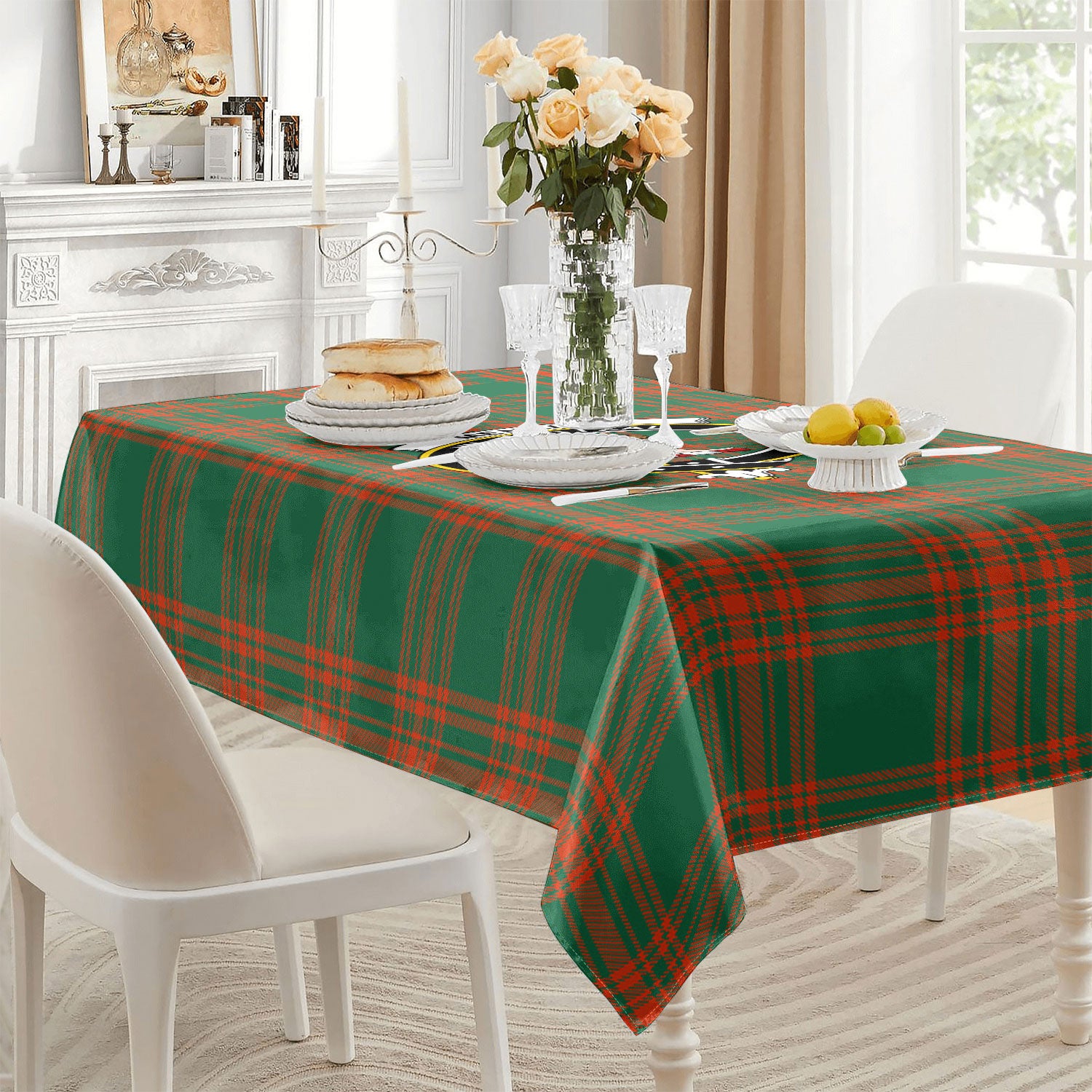 Menzies Green Ancient Tartan Crest Tablecloth