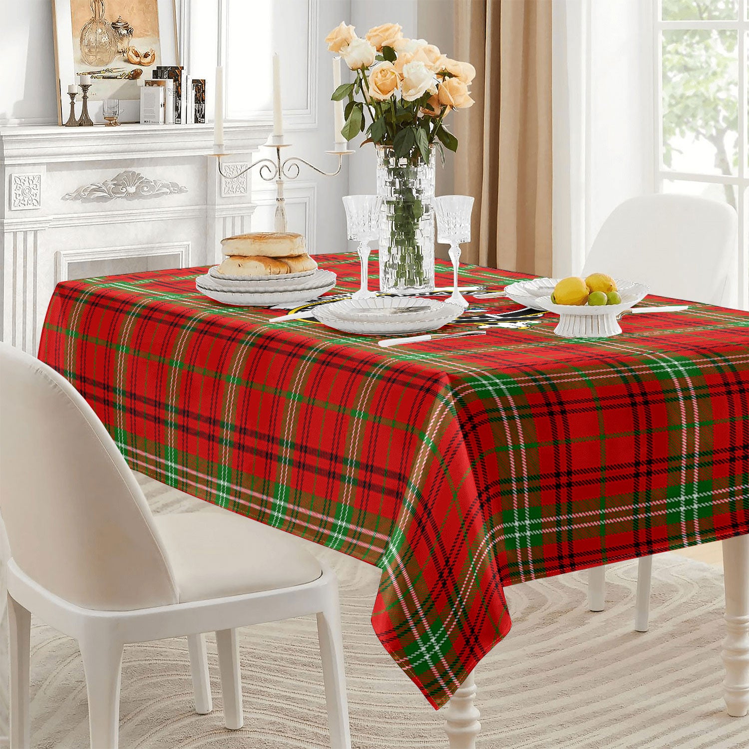 Morrison Red Modern Tartan Crest Tablecloth
