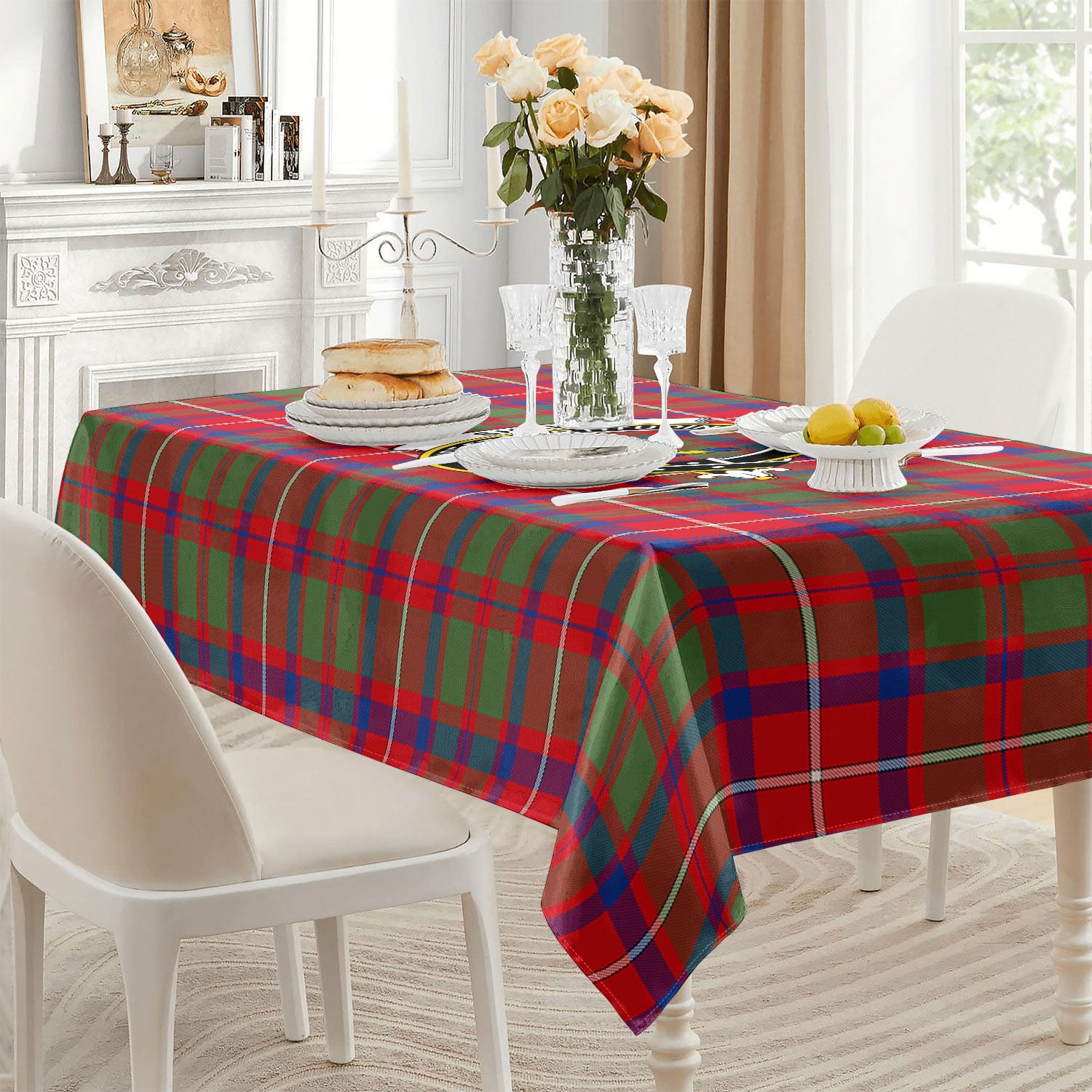 Shaw Red Modern Tartan Crest Tablecloth