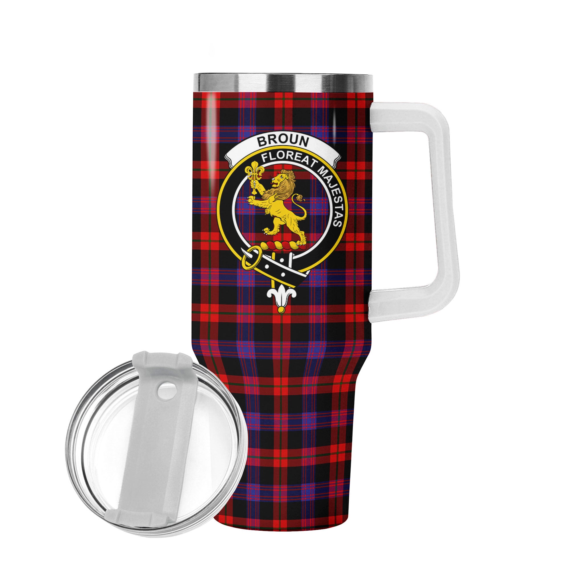 Broun Modern Tartan Crest 40 oz Insulated Tumbler with Handle