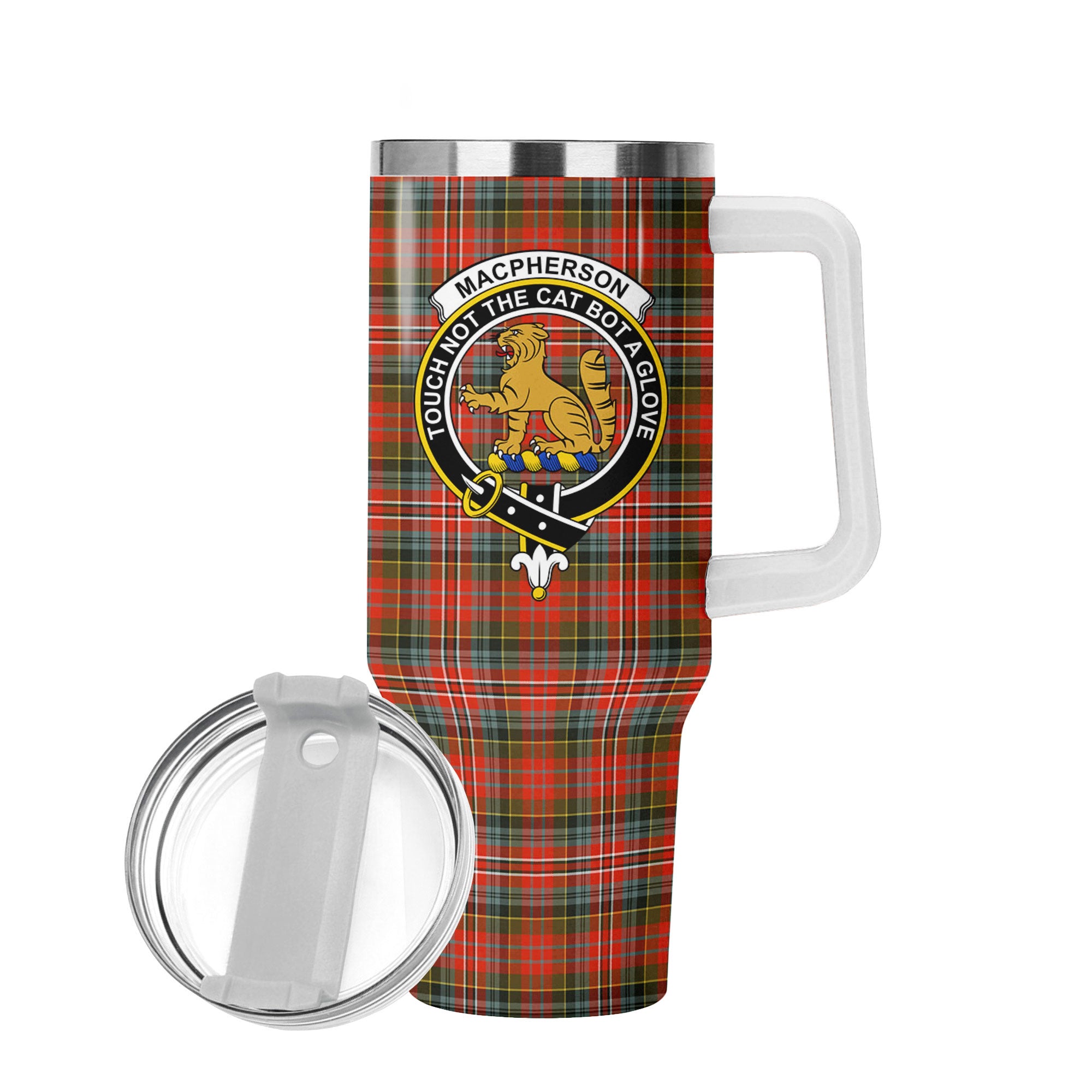 MacPherson Weathered Tartan Crest 40 oz Insulated Tumbler with Handle