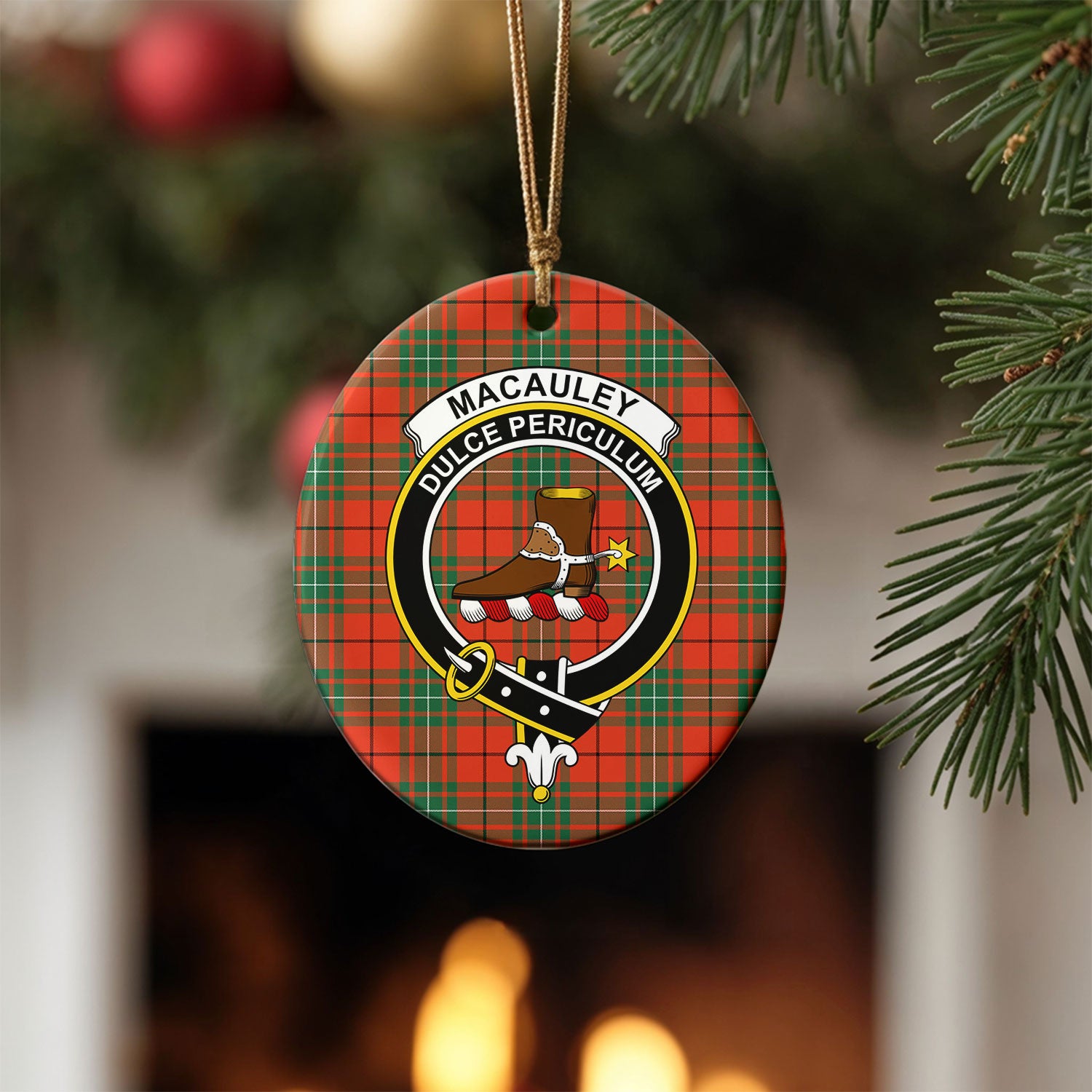 MacAuley Ancient Tartan Crest Christmas Ceramic Ornament