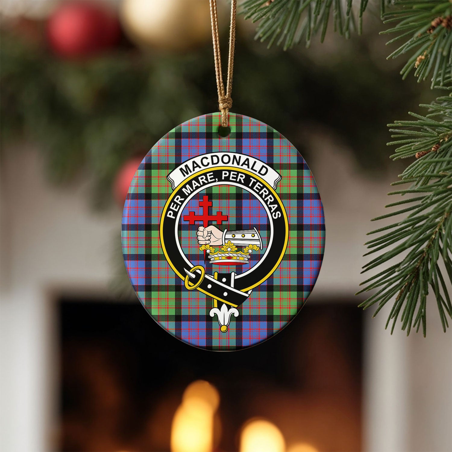 MacDonald Ancient Tartan Crest Christmas Ceramic Ornament