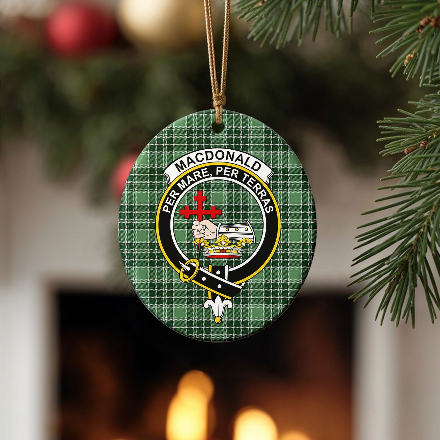 MacDonald Lord of the Isles Hunting Tartan Crest Christmas Ceramic Ornament