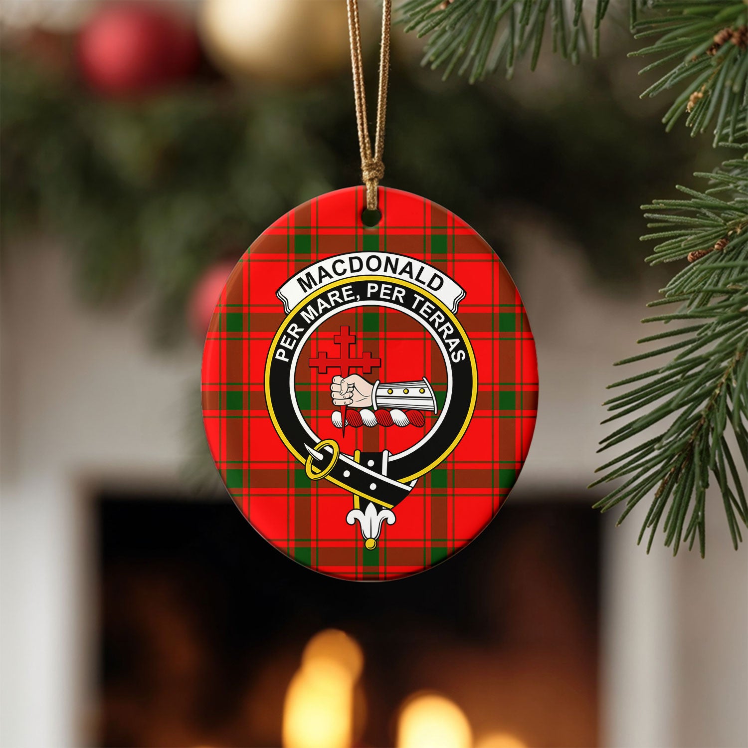 MacDonald of Sleat Tartan Crest Christmas Ceramic Ornament