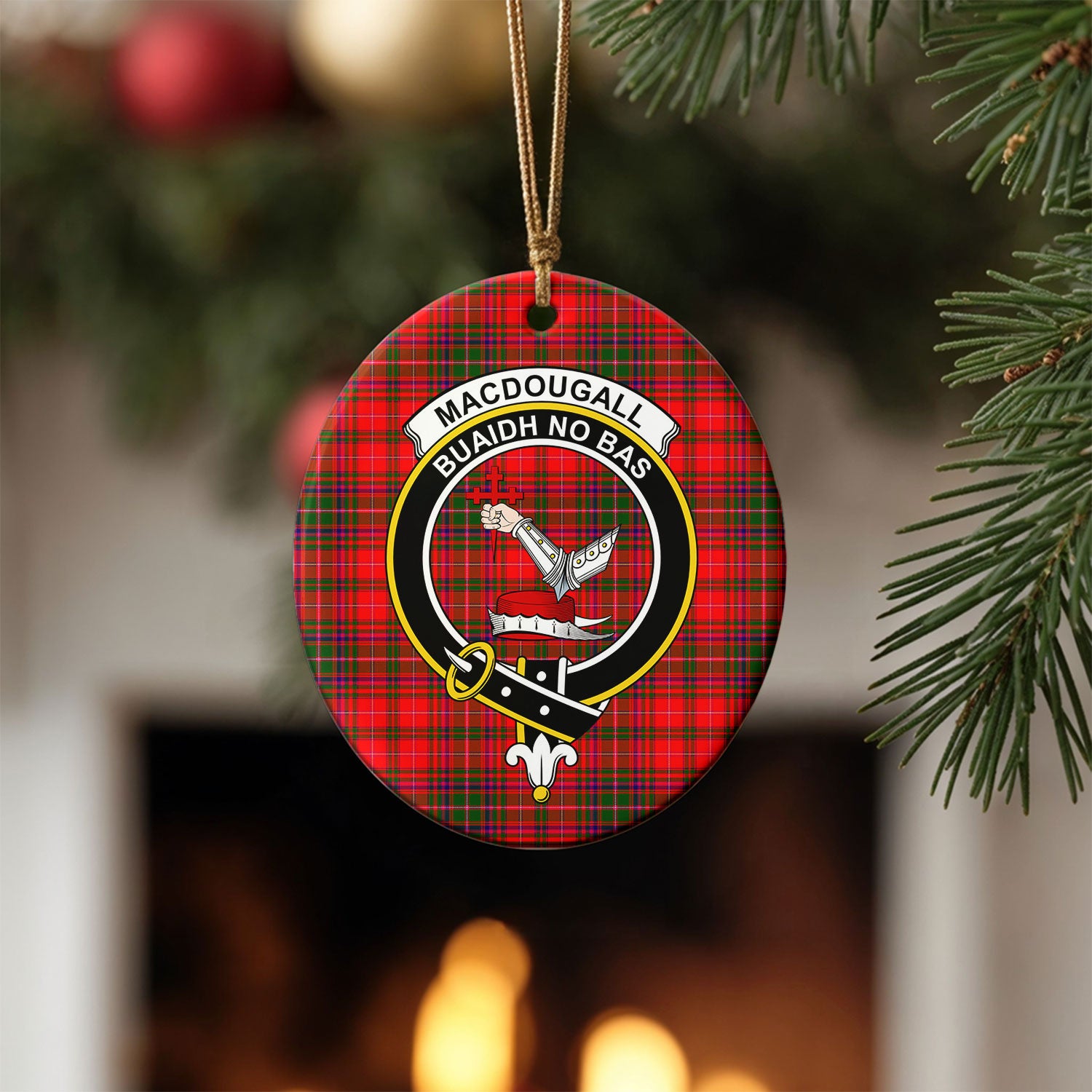 MacDougall Modern Tartan Crest Christmas Ceramic Ornament