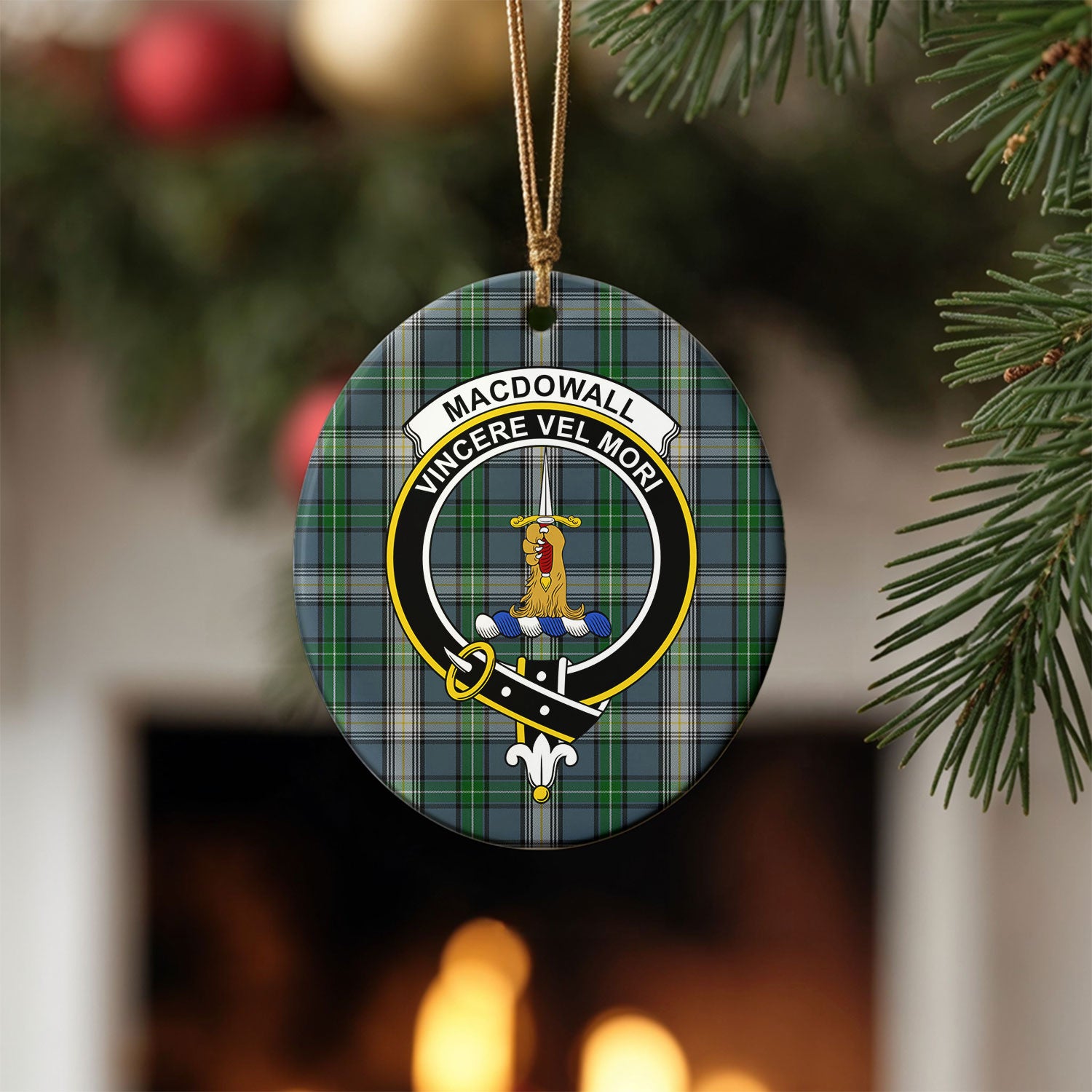 MacDowall Tartan Crest Christmas Ceramic Ornament