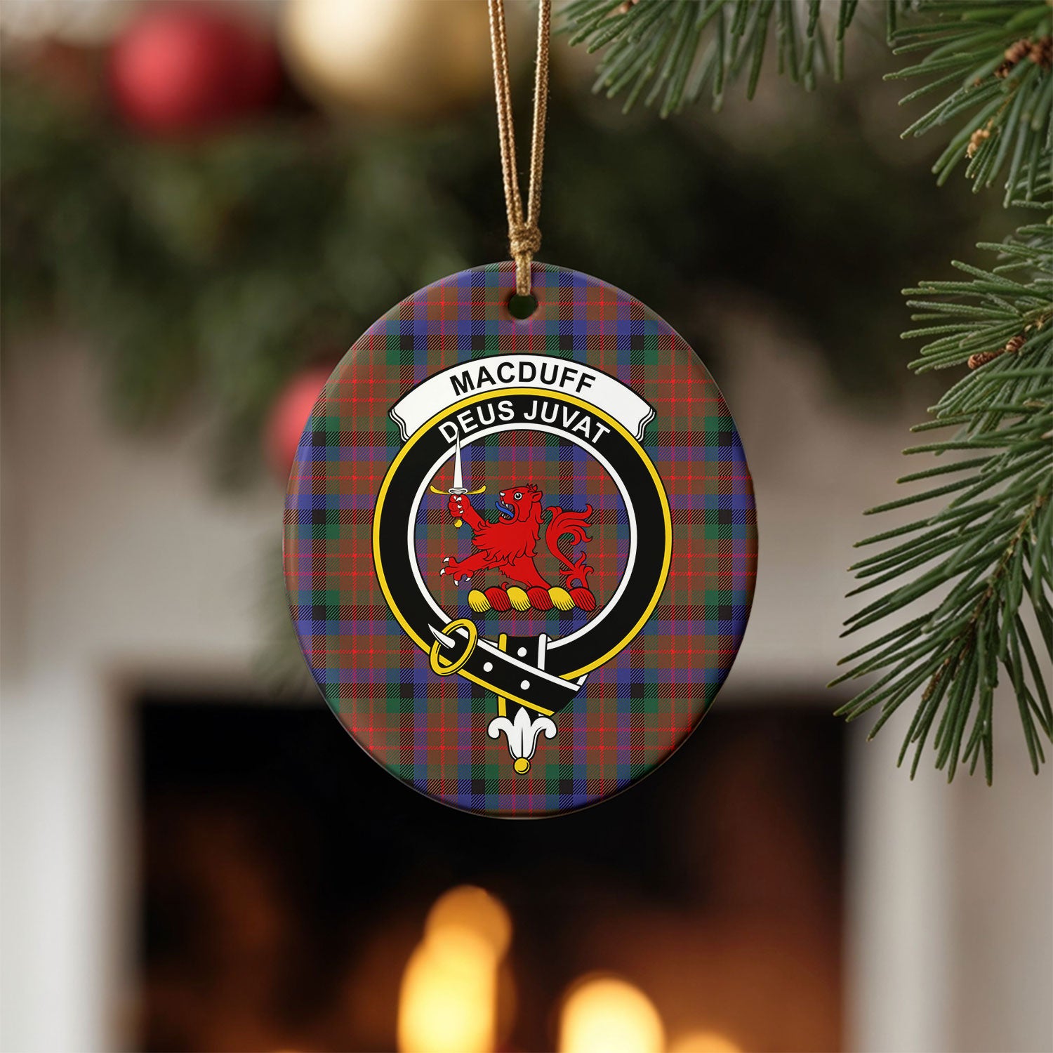 MacDuff Hunting Modern Tartan Crest Christmas Ceramic Ornament