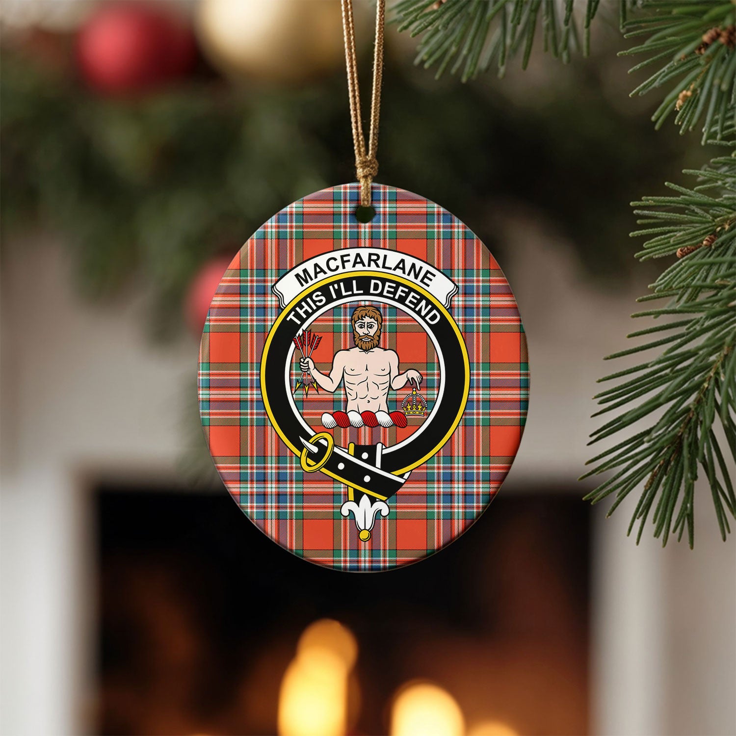 MacFarlane Ancient Tartan Crest Christmas Ceramic Ornament
