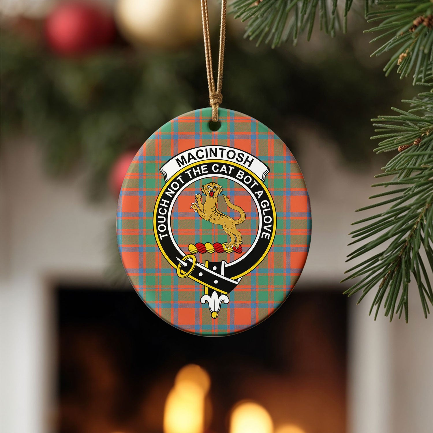 MacIntosh Ancient Tartan Crest Christmas Ceramic Ornament