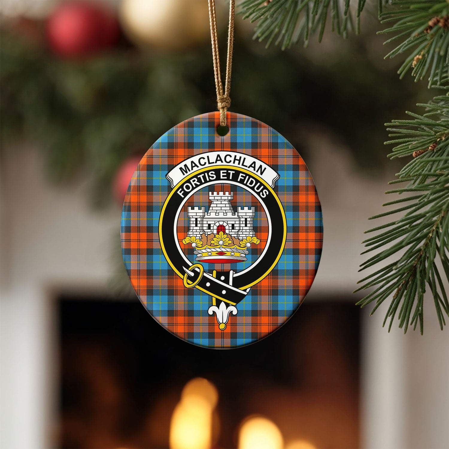 MacLachlan Ancient Tartan Crest Christmas Ceramic Ornament