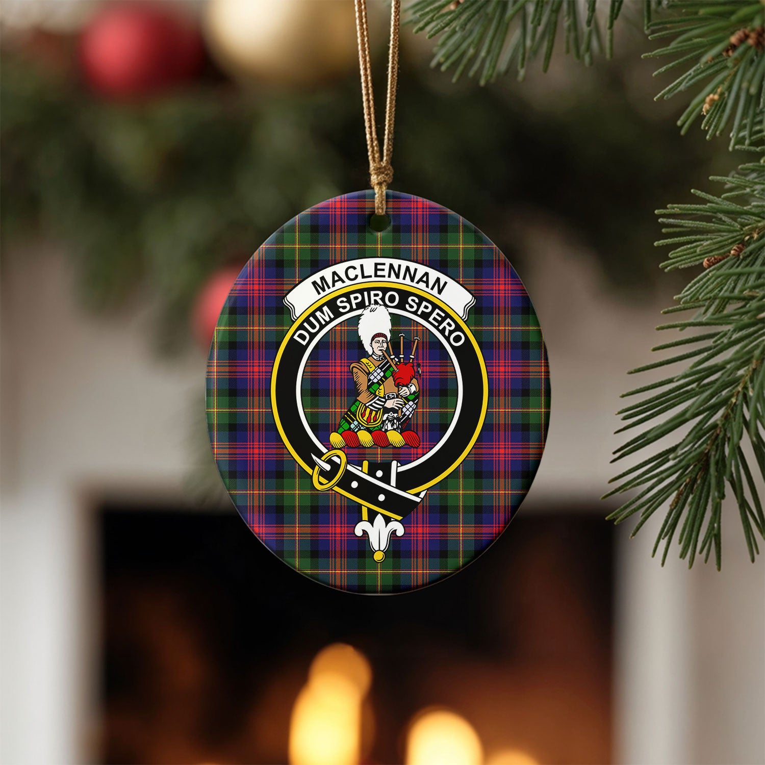 MacLennan Modern Tartan Crest Christmas Ceramic Ornament