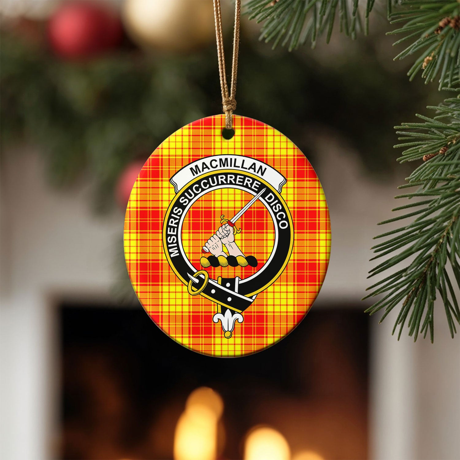 MacMillan Clan Tartan Crest Christmas Ceramic Ornament