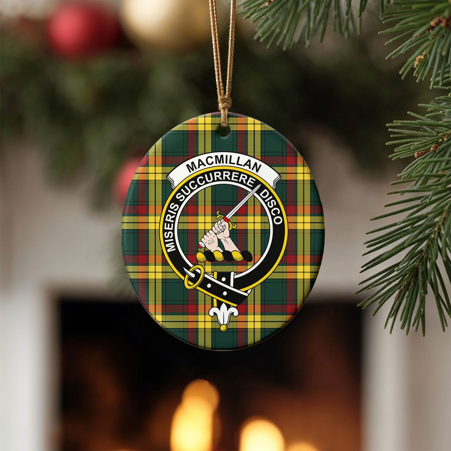 MacMillan Old Modern Tartan Crest Christmas Ceramic Ornament