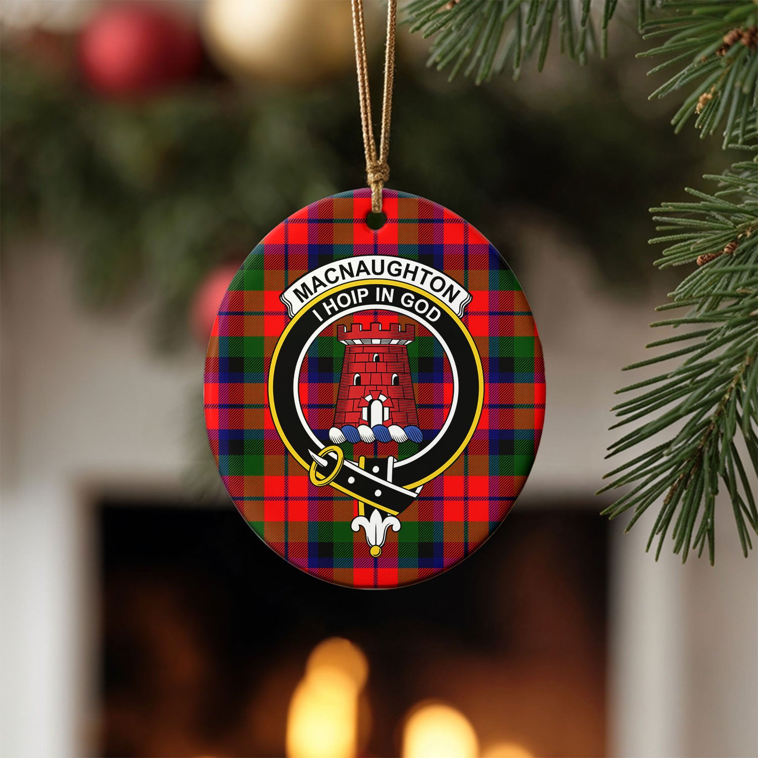 MacNaughton Modern Tartan Crest Christmas Ceramic Ornament