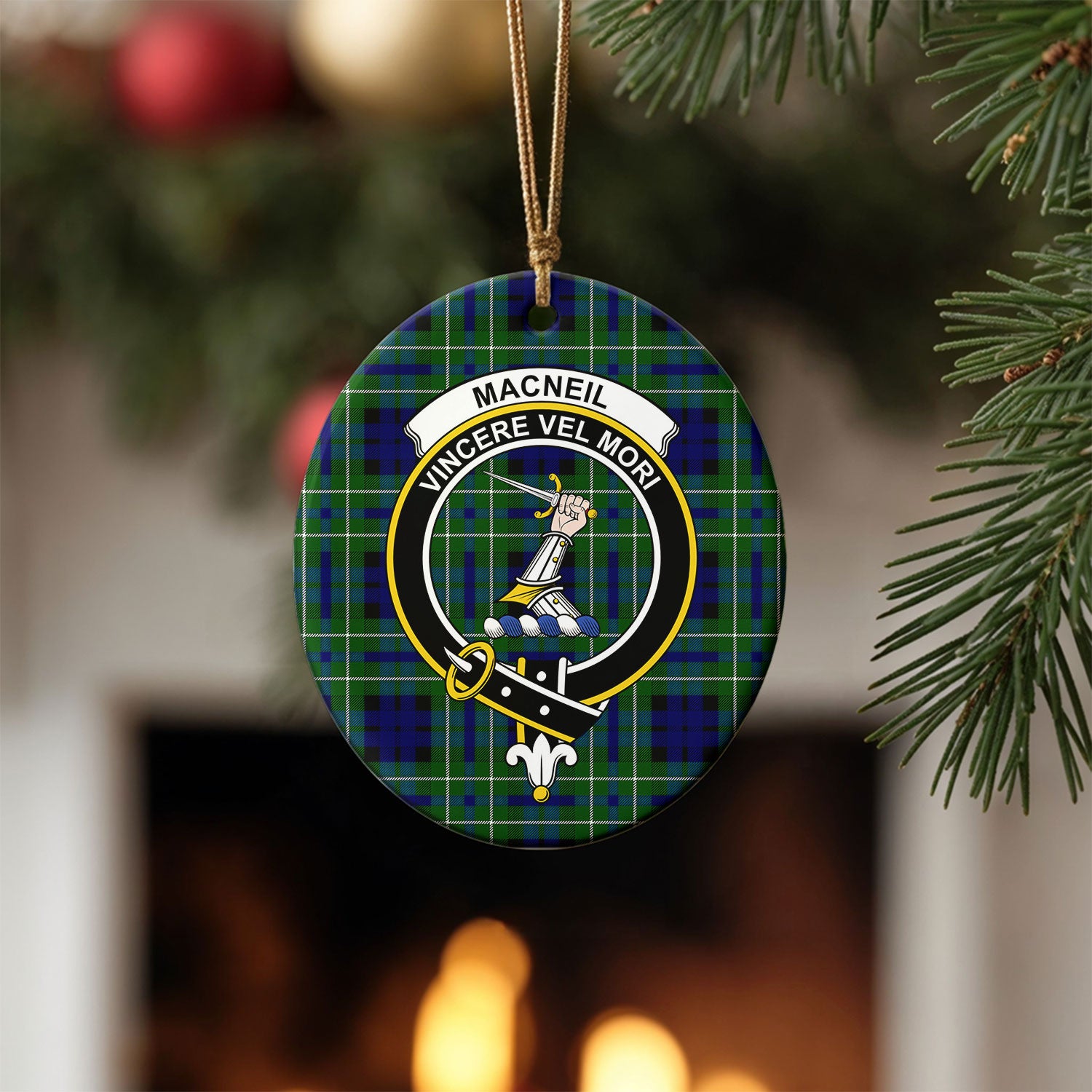 MacNeil of Colonsay Modern Tartan Crest Christmas Ceramic Ornament