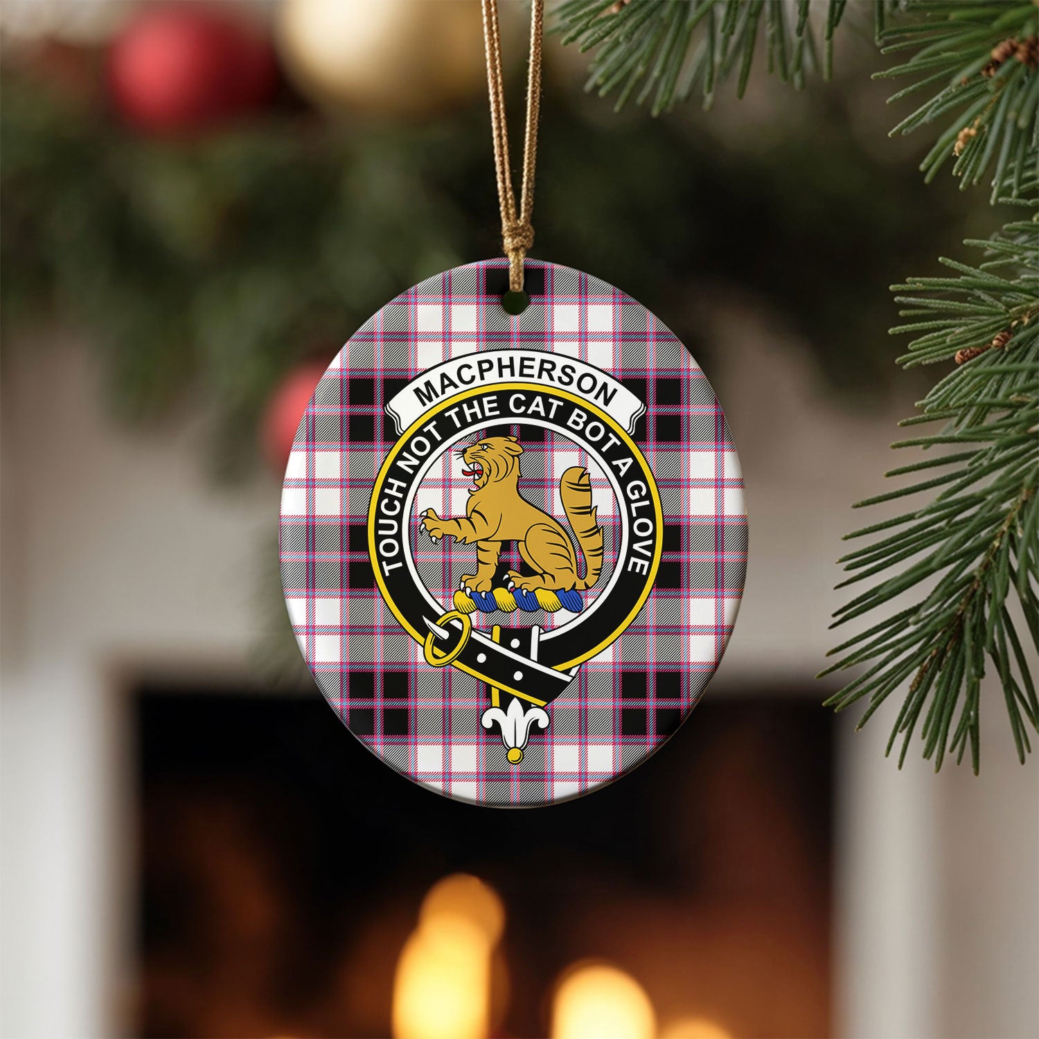 MacPherson Hunting Modern Tartan Crest Christmas Ceramic Ornament