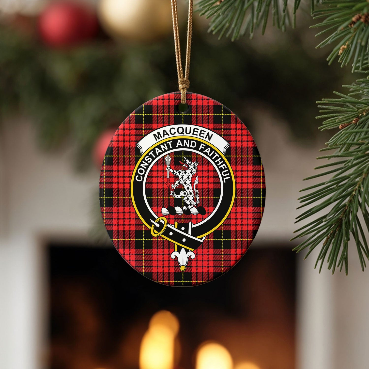 MacQueen Modern Tartan Crest Christmas Ceramic Ornament
