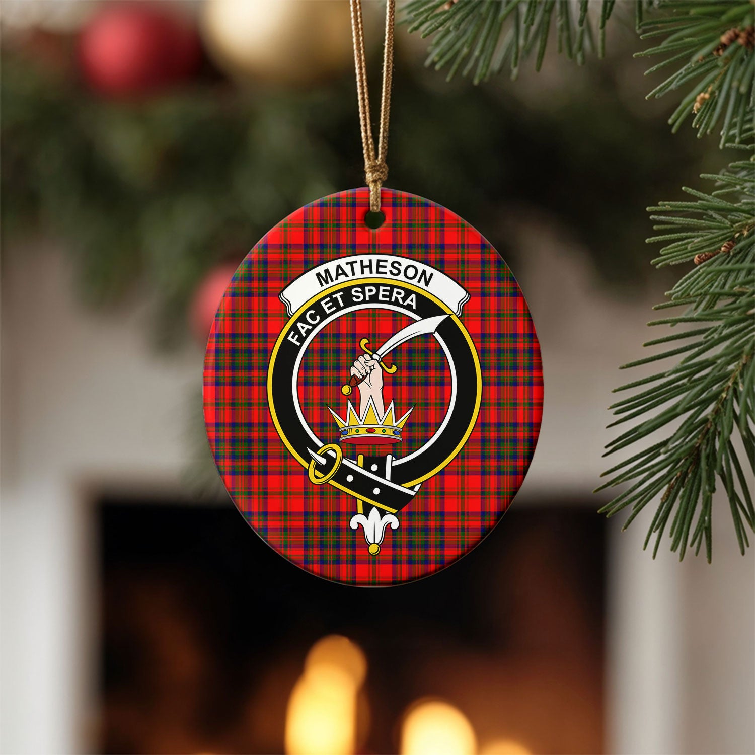 Matheson Modern Tartan Crest Christmas Ceramic Ornament