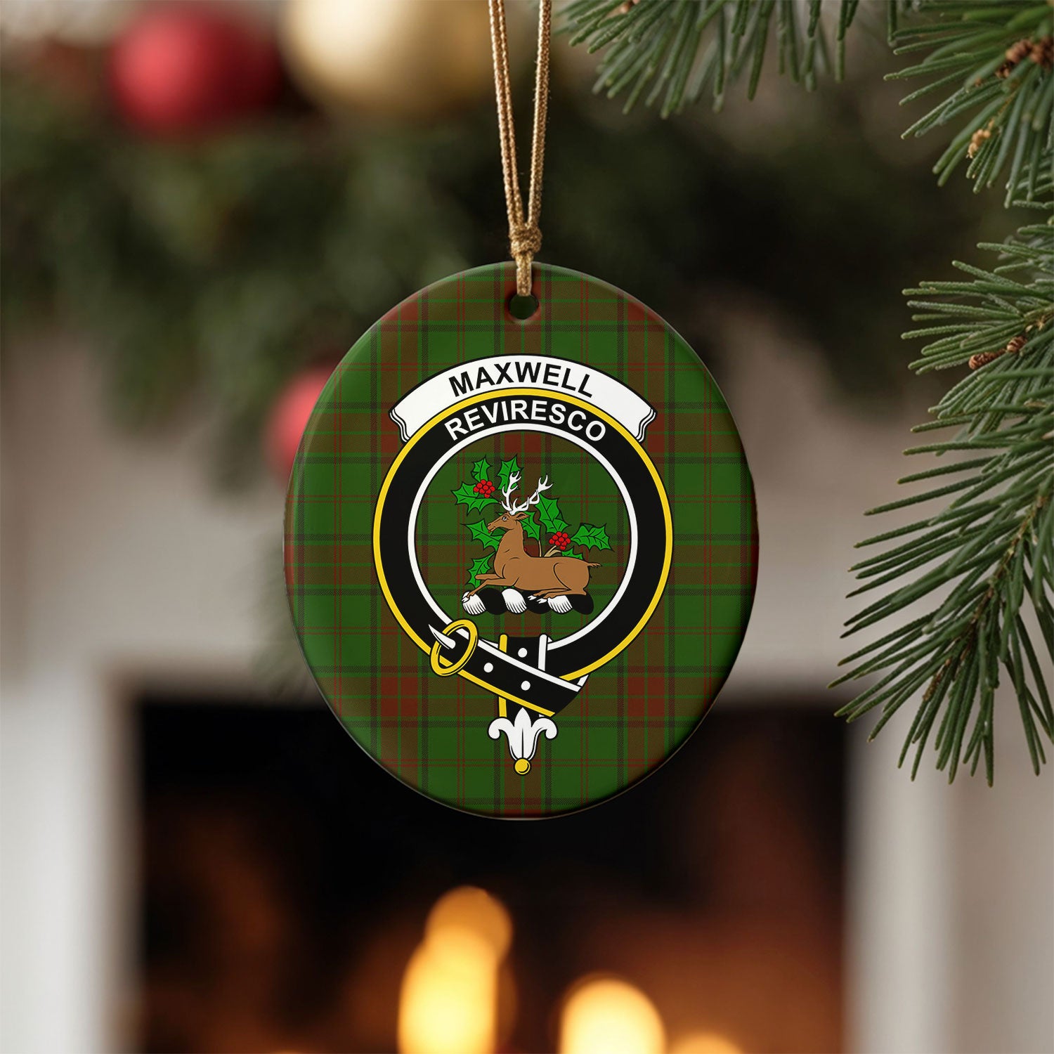 Maxwell Hunting Tartan Crest Christmas Ceramic Ornament