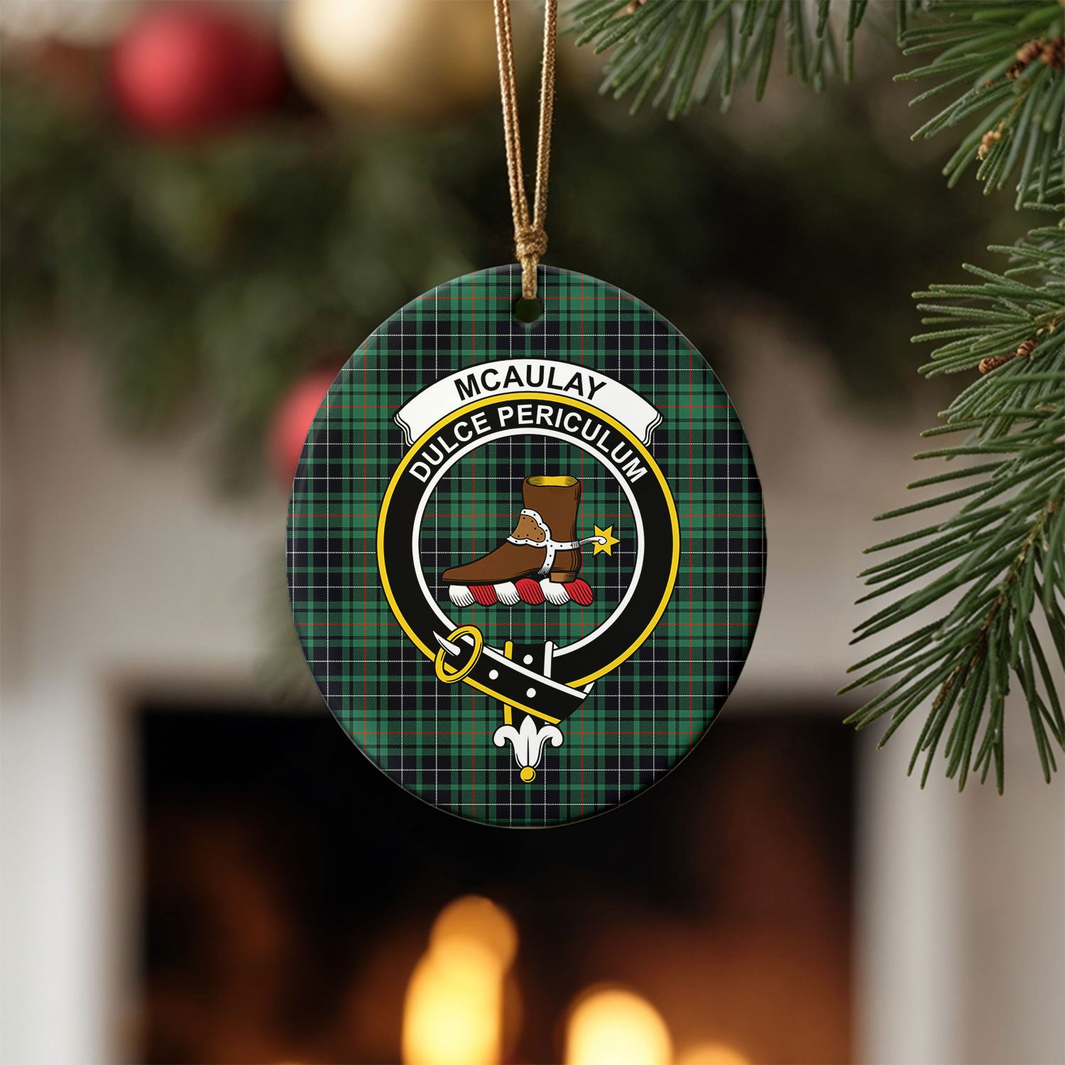 McAulay Hunting Ancient Tartan Crest Christmas Ceramic Ornament