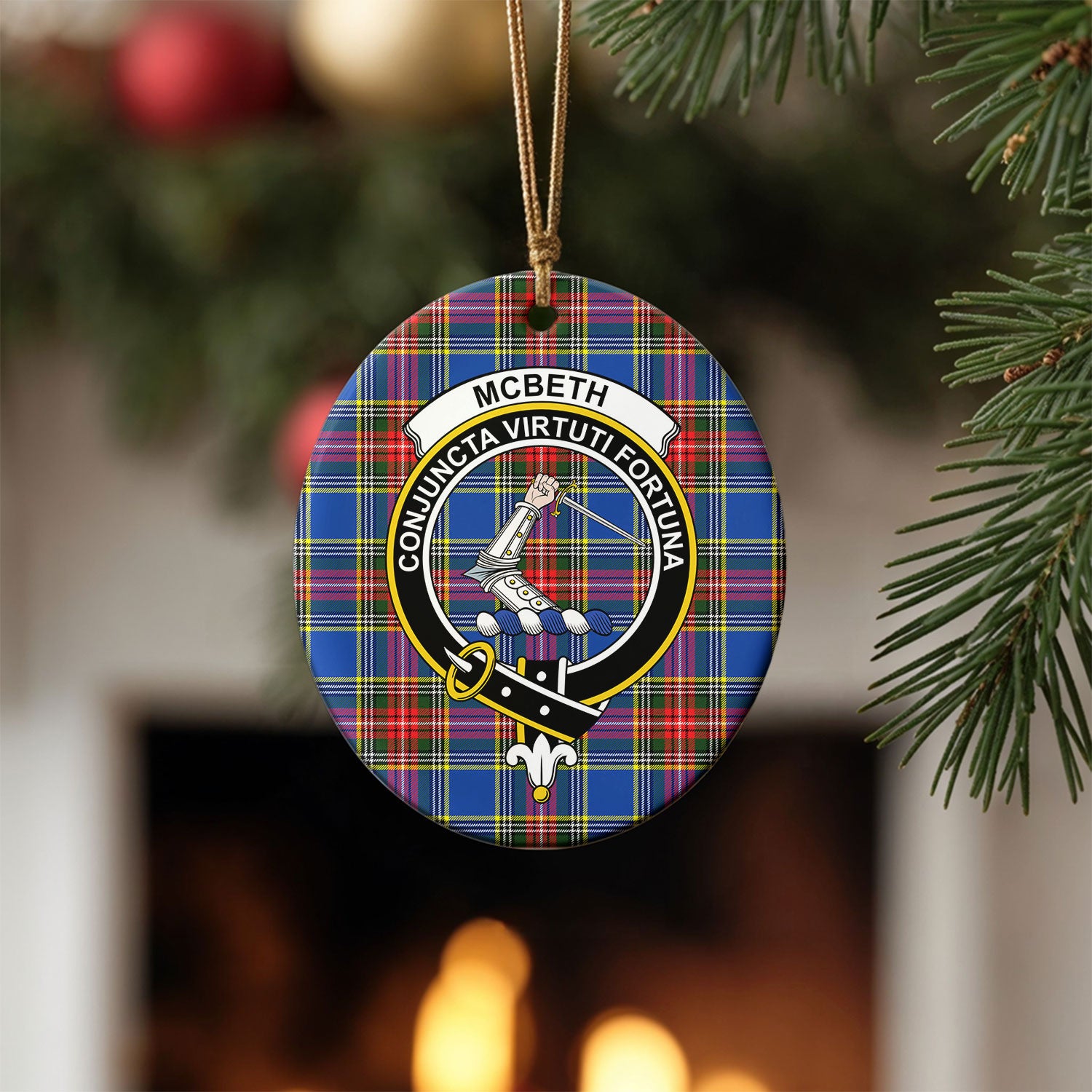 McBeth Modern Tartan Crest Christmas Ceramic Ornament