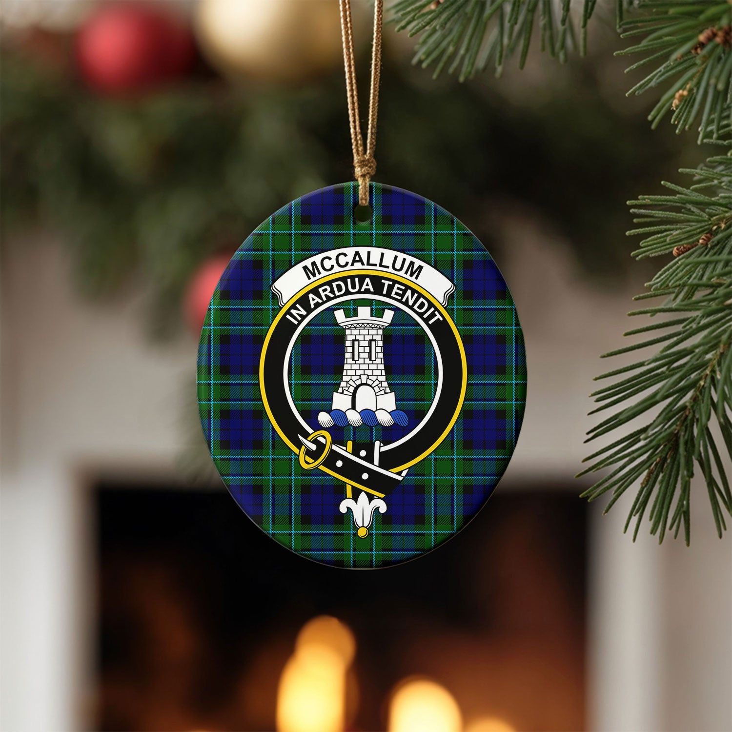 McCallum Modern Tartan Crest Christmas Ceramic Ornament