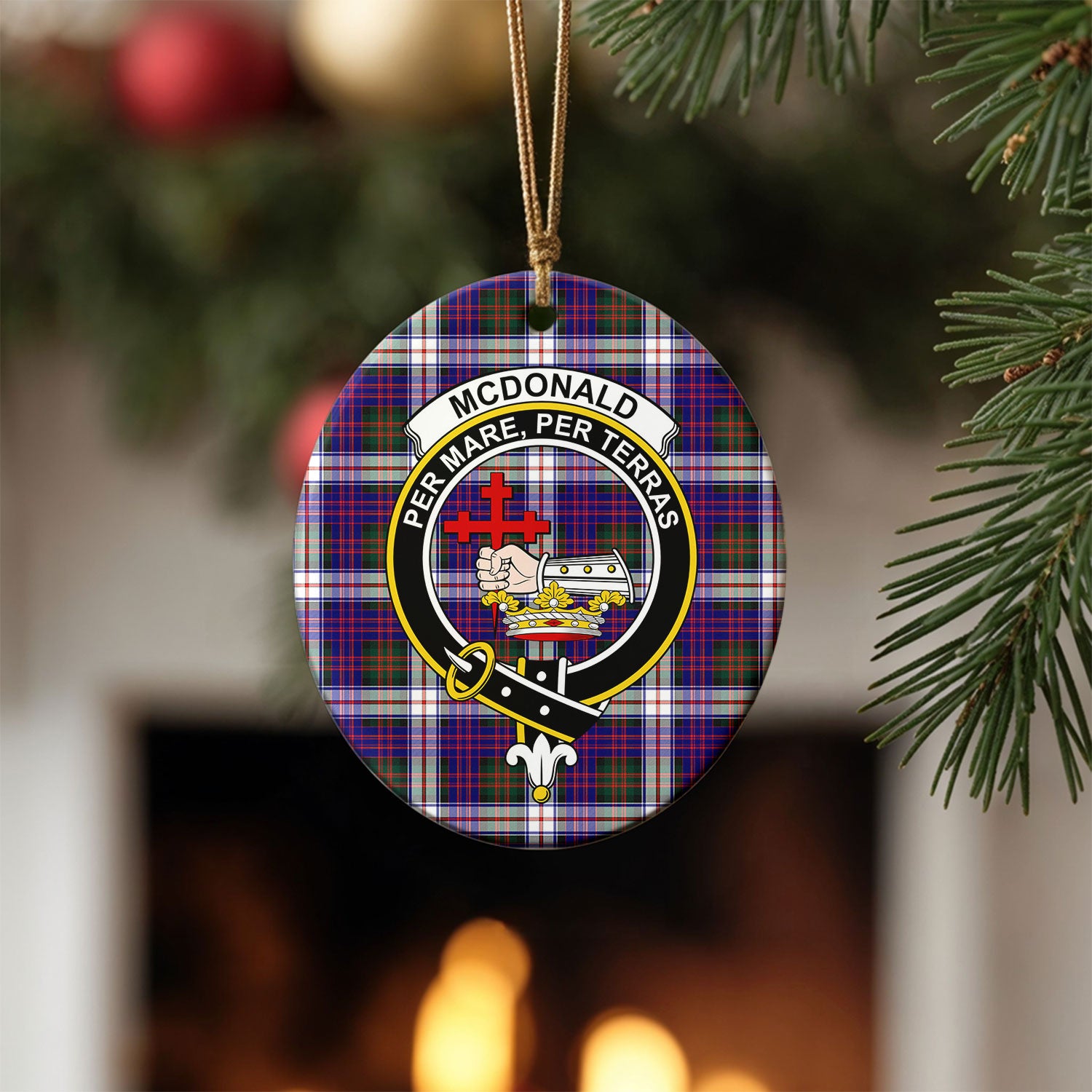 McDonald Dress Modern Tartan Crest Christmas Ceramic Ornament