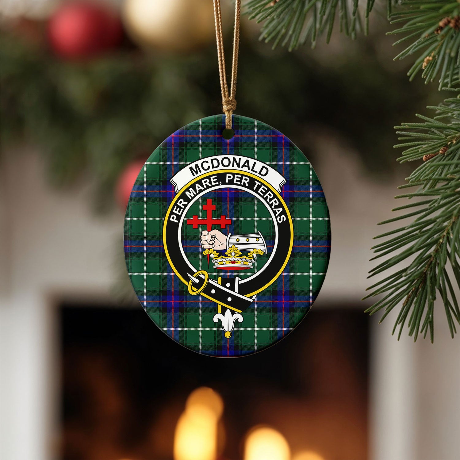McDonald of the Isles Hunting Modern Tartan Crest Christmas Ceramic Ornament