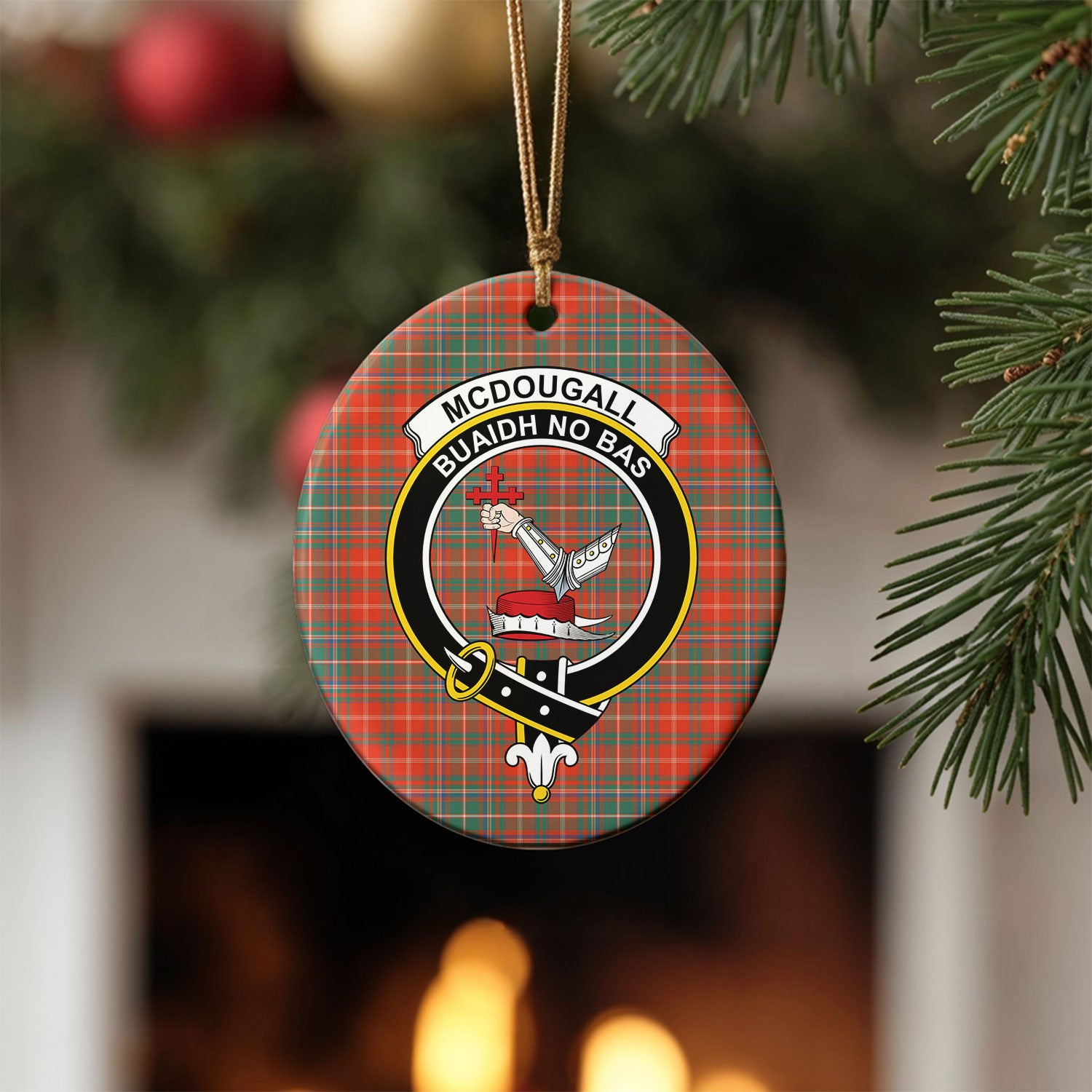 McDougall Ancient Tartan Crest Christmas Ceramic Ornament
