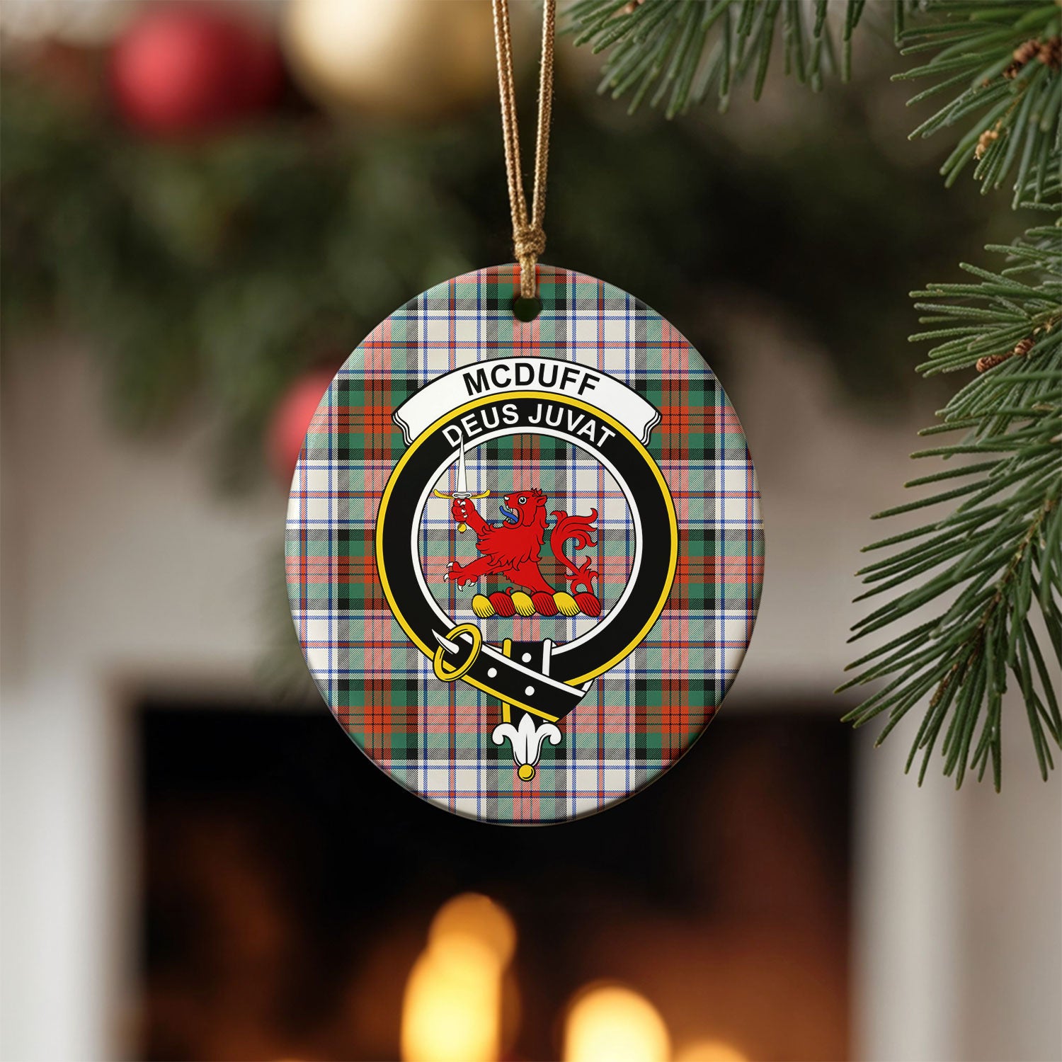 McDuff Dress Ancient Tartan Crest Christmas Ceramic Ornament