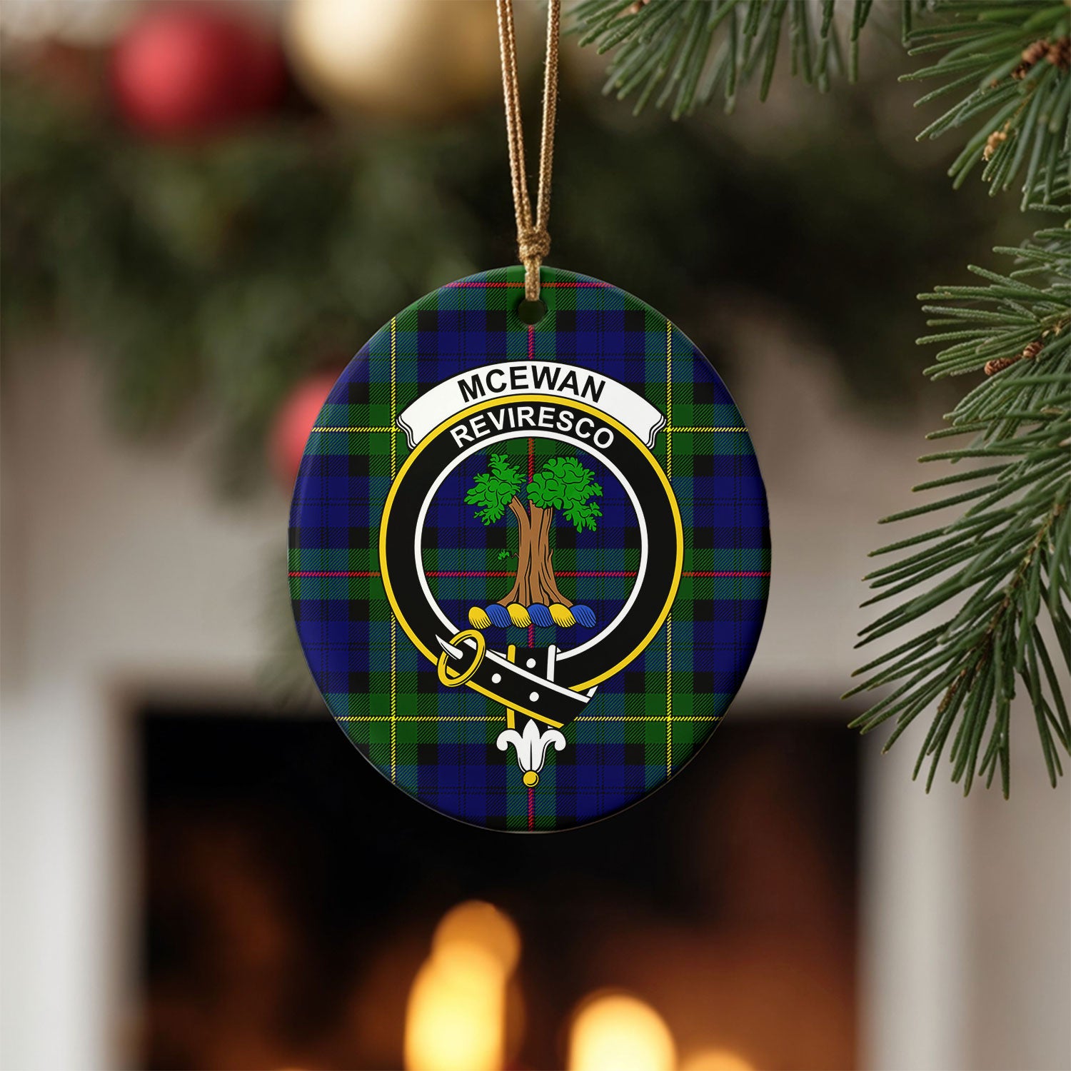 McEwan Modern Tartan Crest Christmas Ceramic Ornament