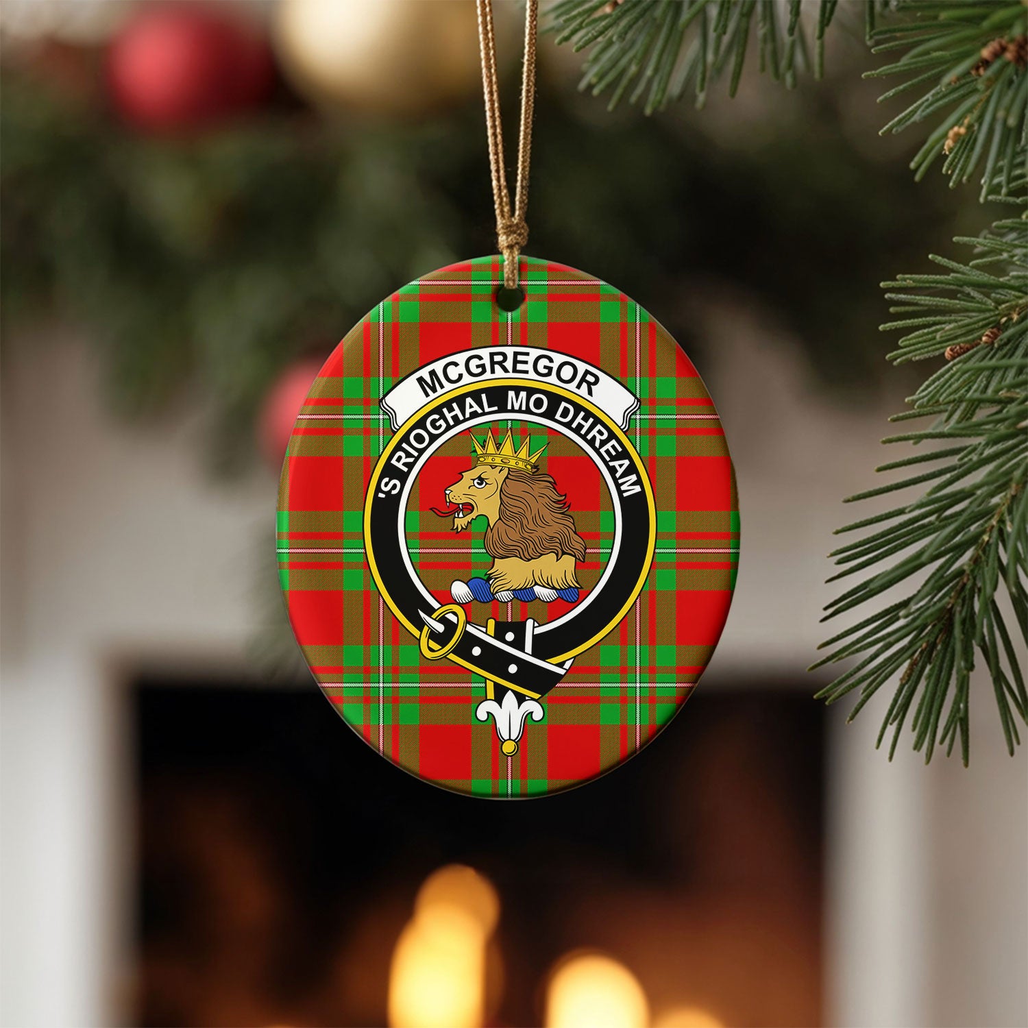 McGregor Modern Tartan Crest Christmas Ceramic Ornament