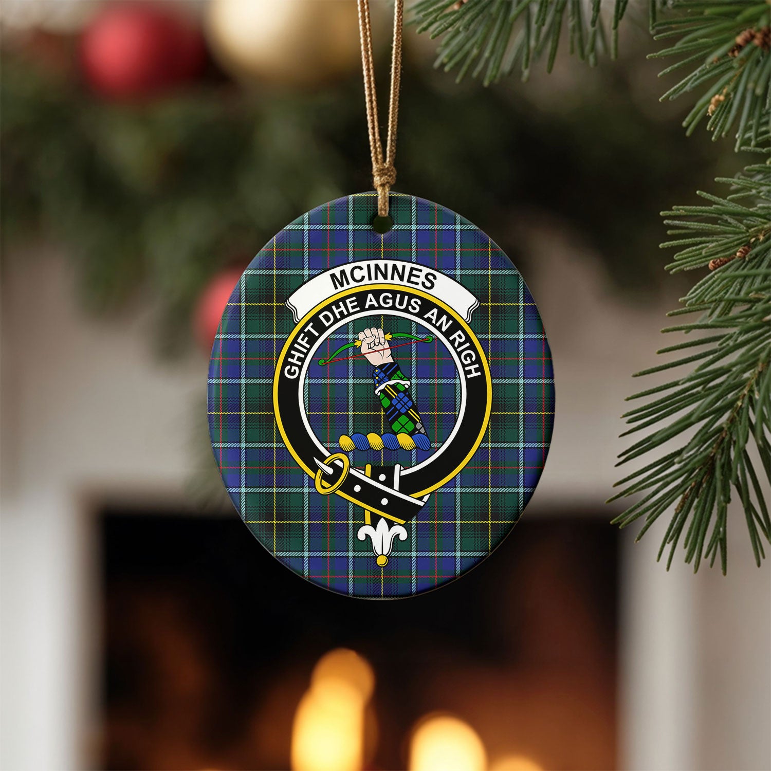 McInnes Modern Tartan Crest Christmas Ceramic Ornament