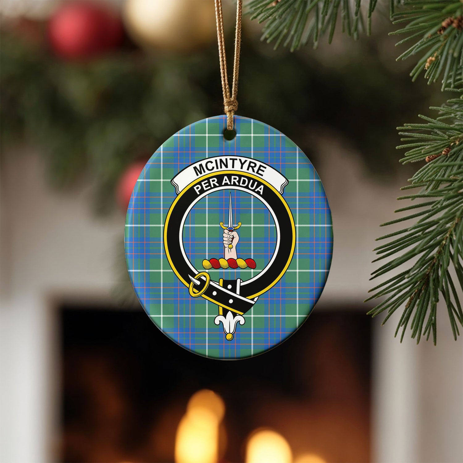 McIntyre Hunting Ancient Tartan Crest Christmas Ceramic Ornament
