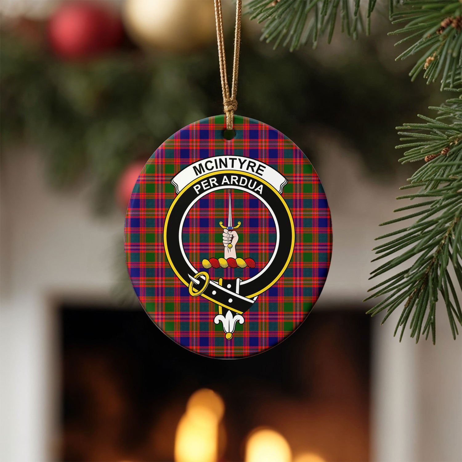 McIntyre Modern Tartan Crest Christmas Ceramic Ornament