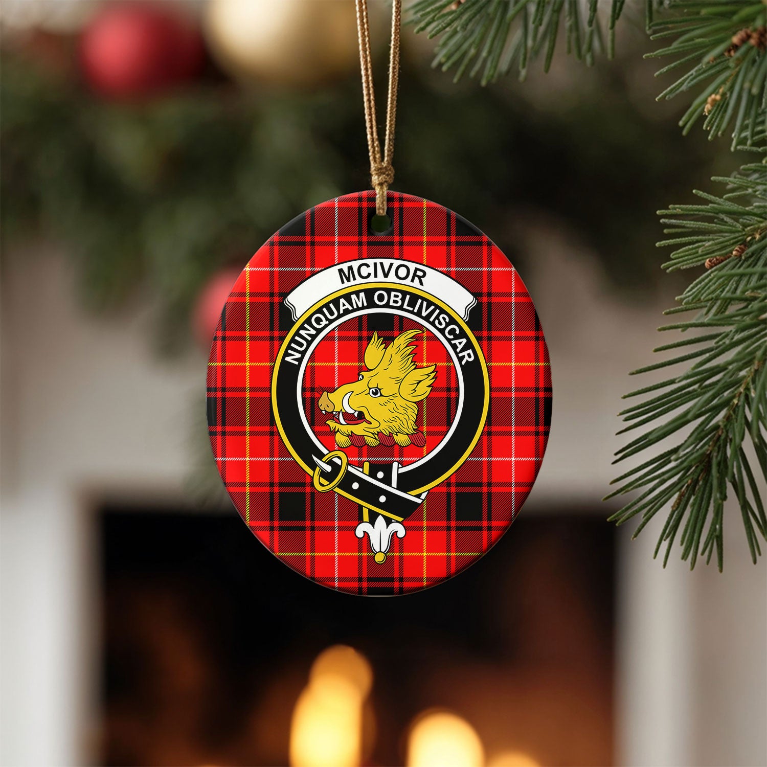 McIvor Tartan Crest Christmas Ceramic Ornament