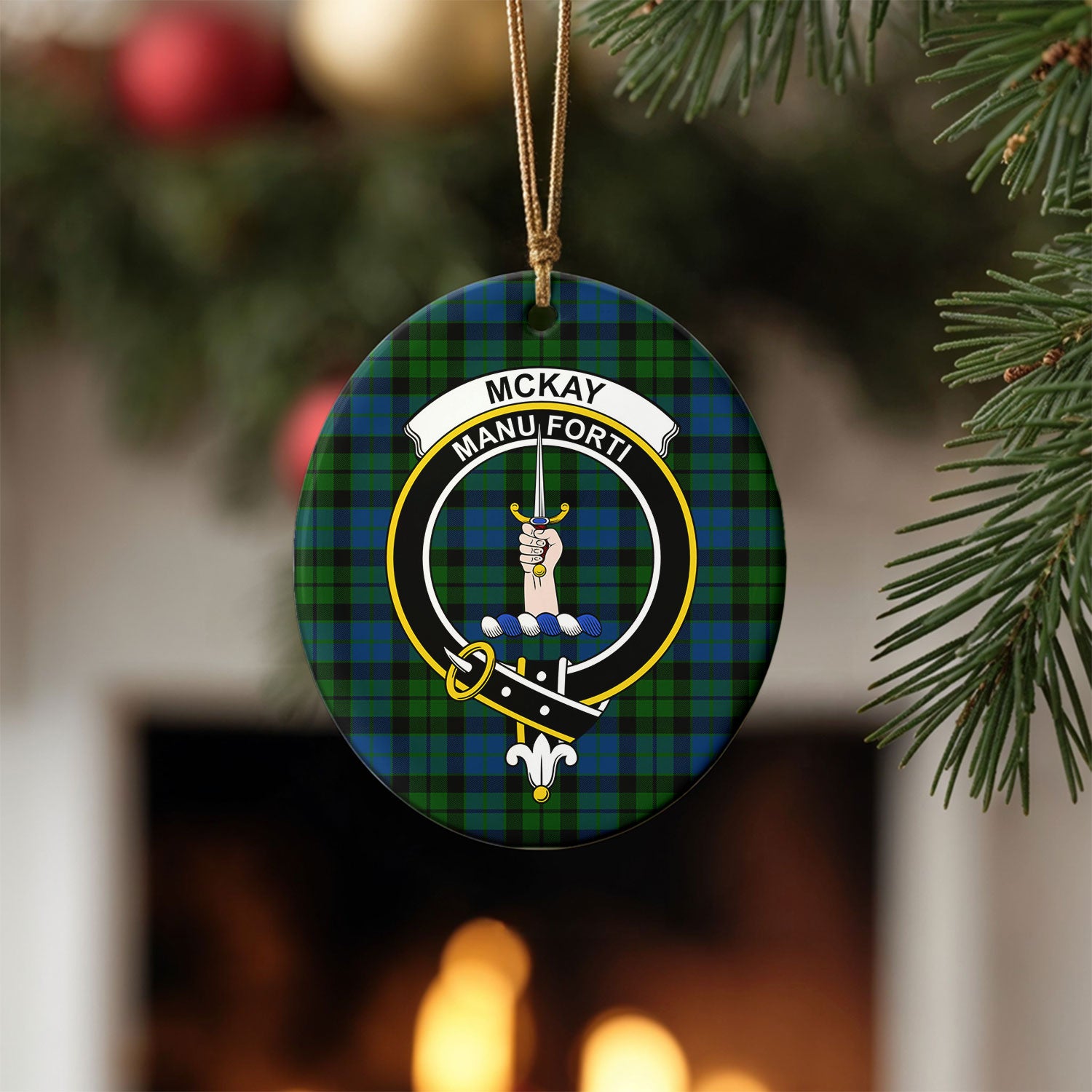 McKay Modern Tartan Crest Christmas Ceramic Ornament