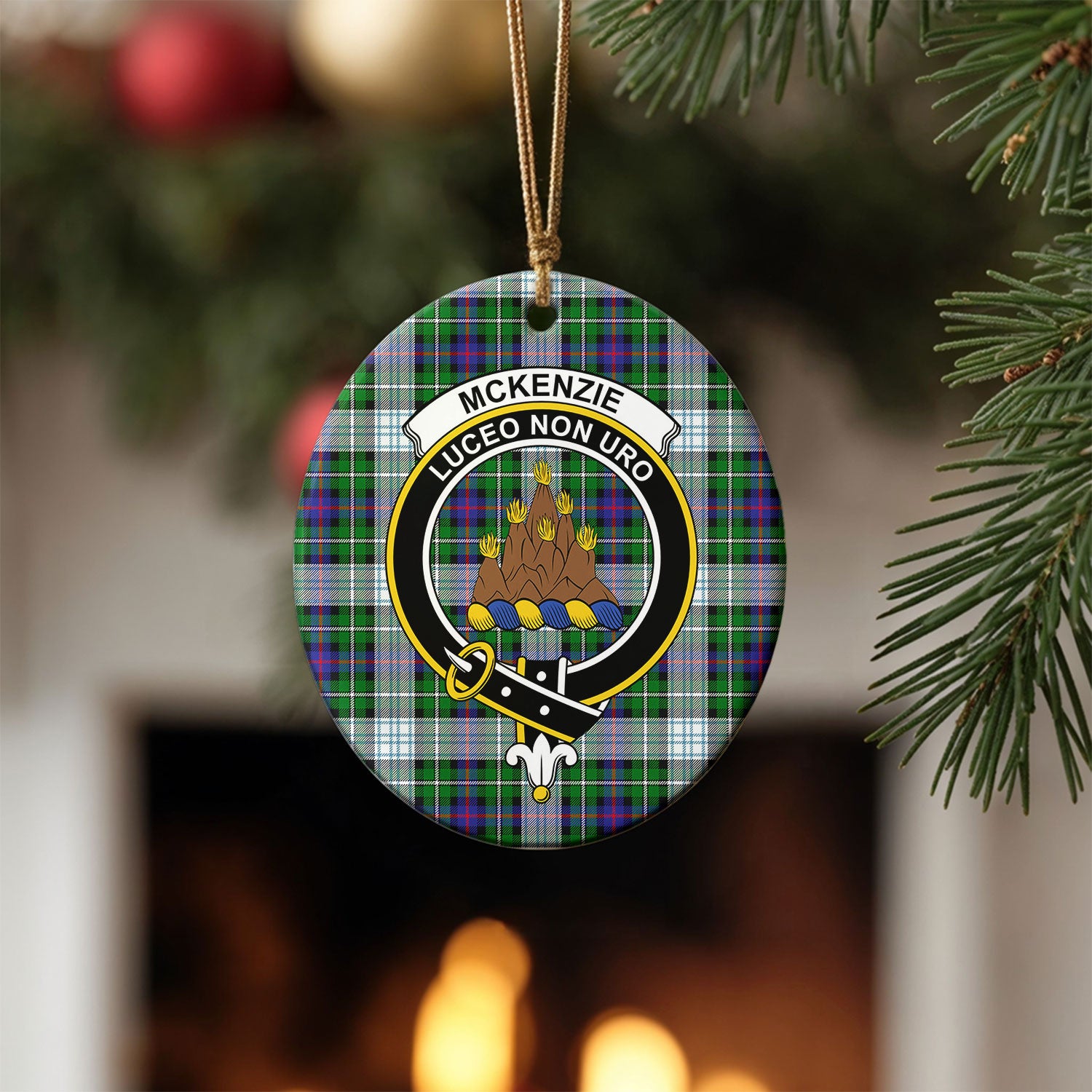 McKenzie Dress Modern Tartan Crest Christmas Ceramic Ornament