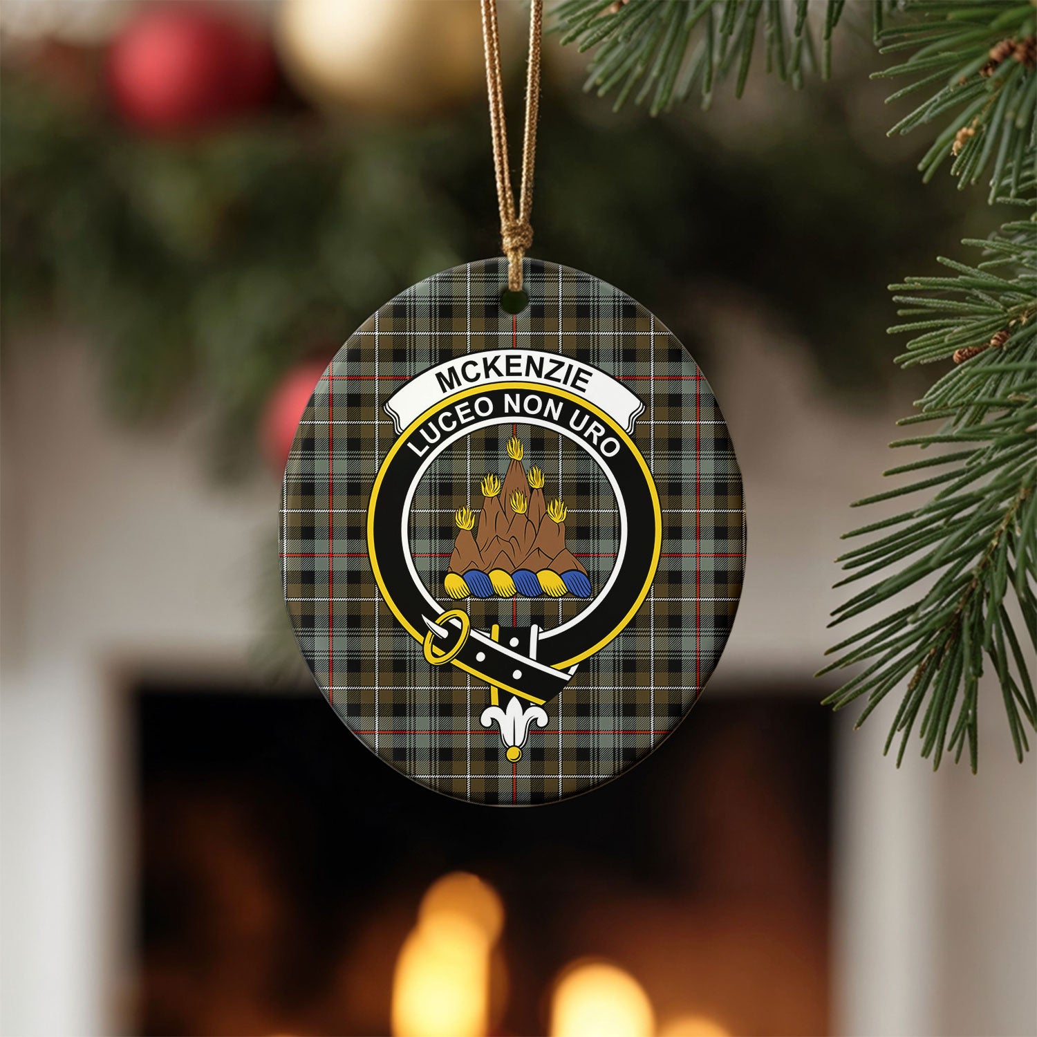 McKenzie Weathered Tartan Crest Christmas Ceramic Ornament