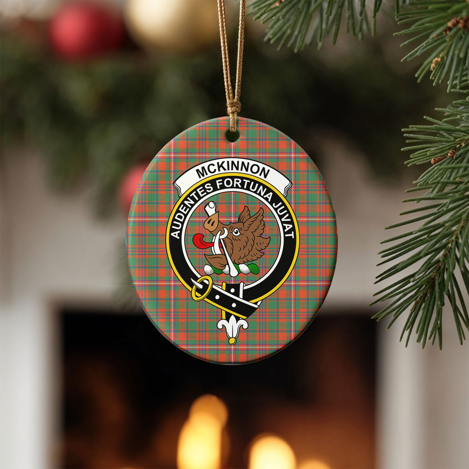 McKinnon Ancient Tartan Crest Christmas Ceramic Ornament