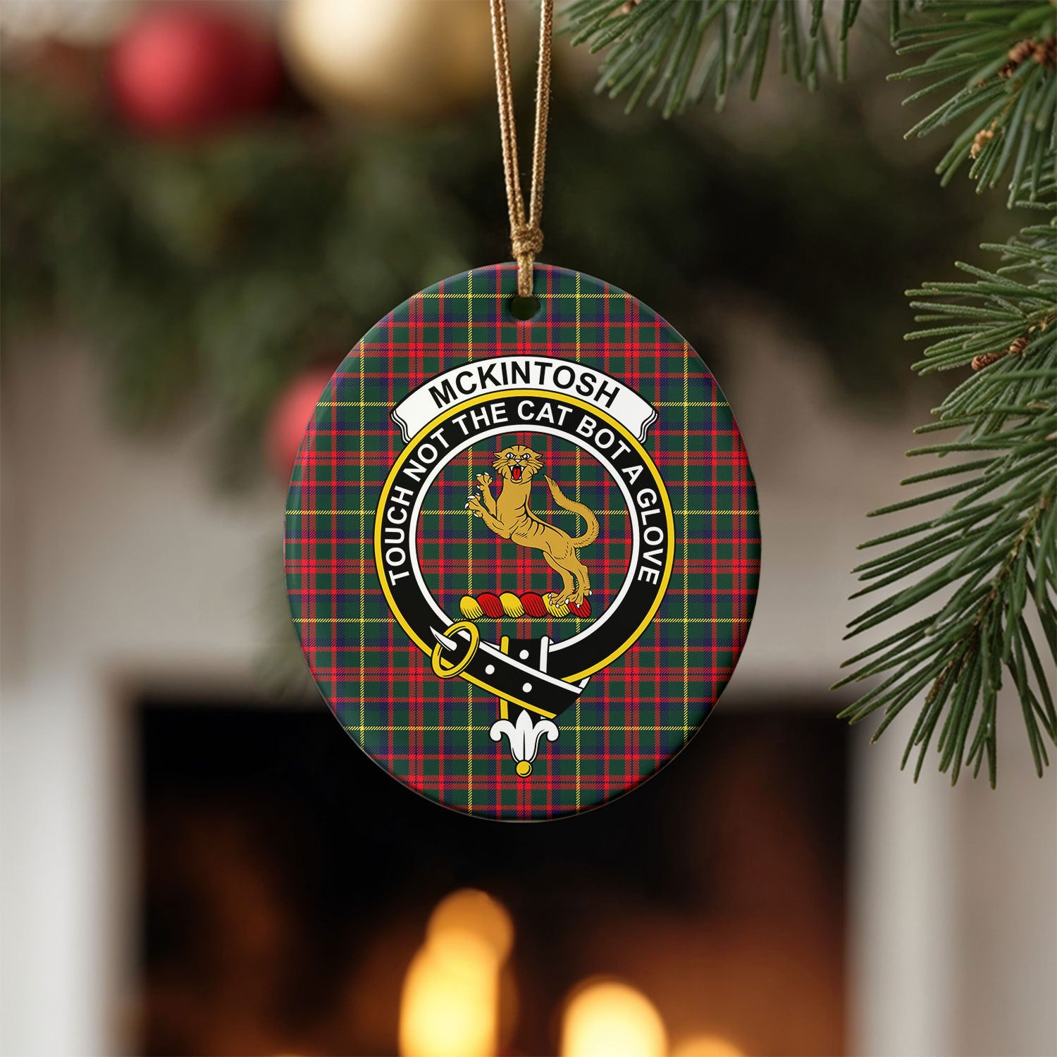 McKintosh Hunting Modern Tartan Crest Christmas Ceramic Ornament